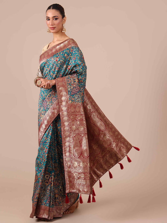 Peacock Blue Silk Saree