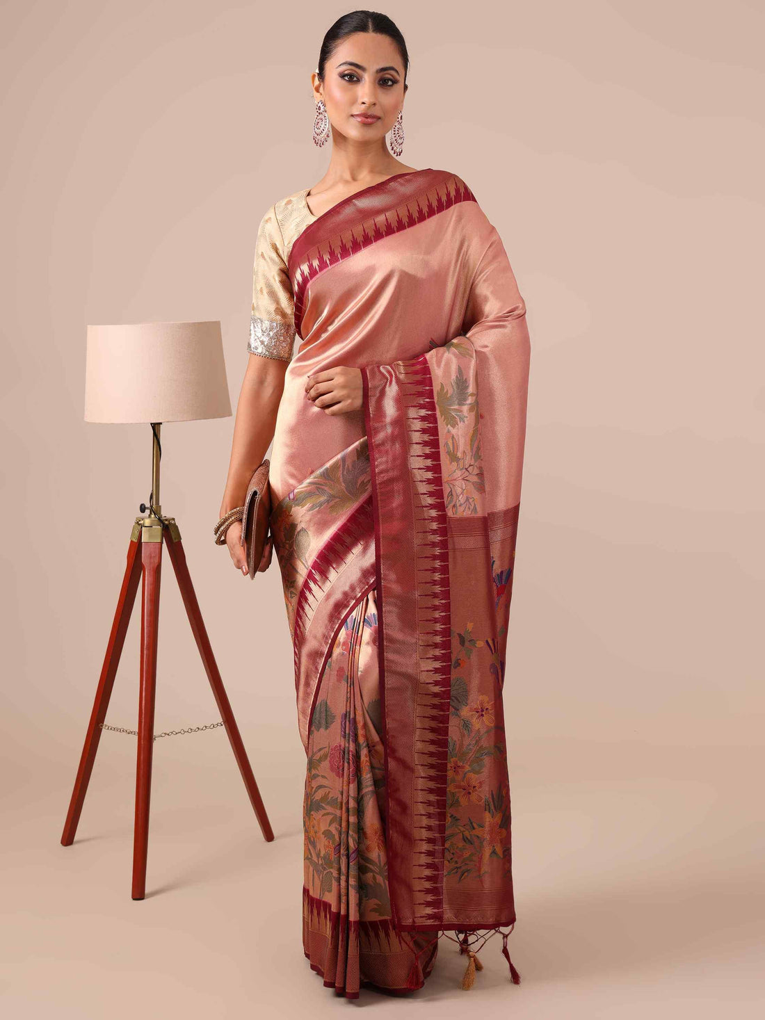 peach silk saree