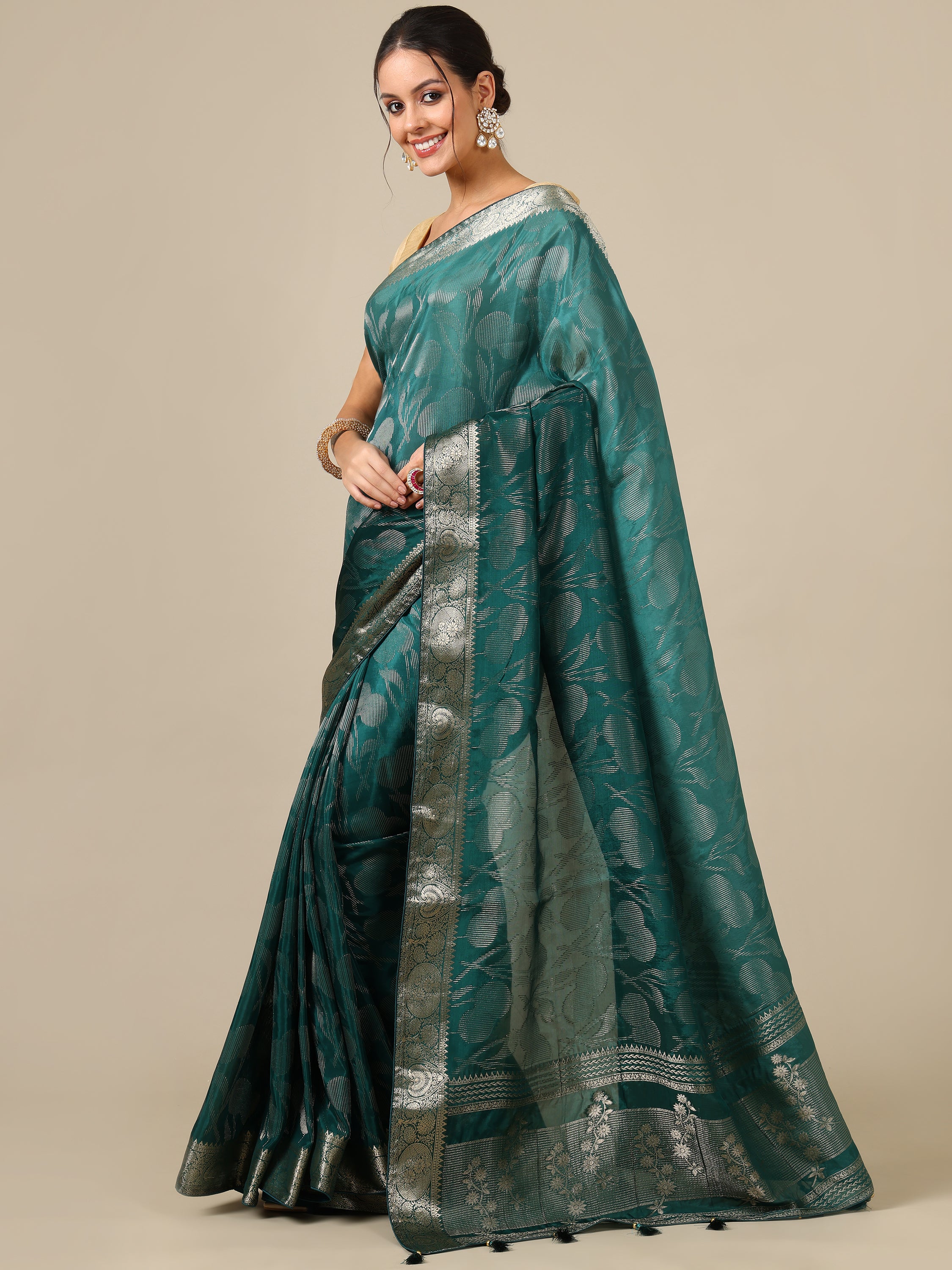 Peacock Green Silk Saree - House of Surya