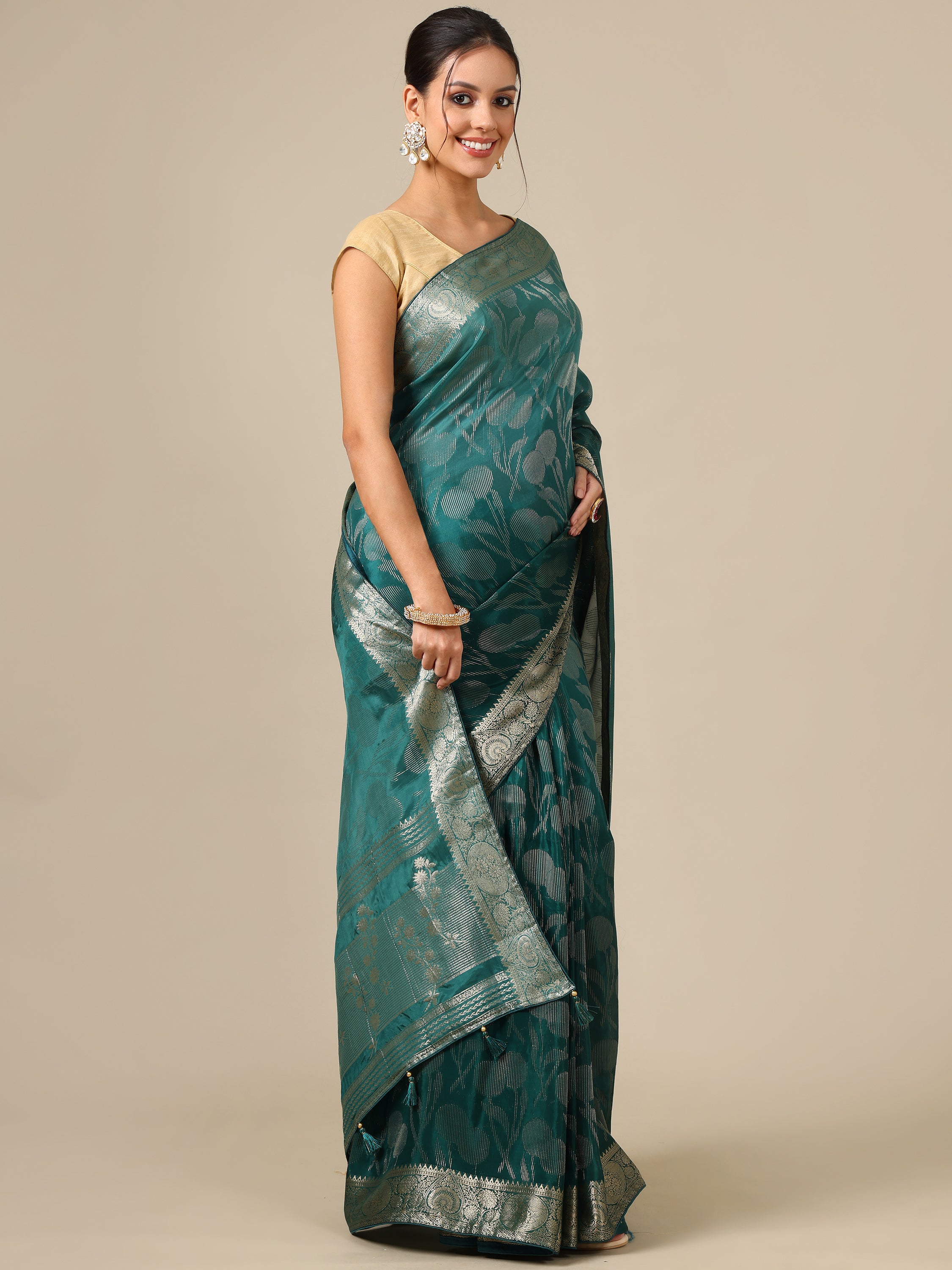 Peacock Green Silk Saree - House of Surya