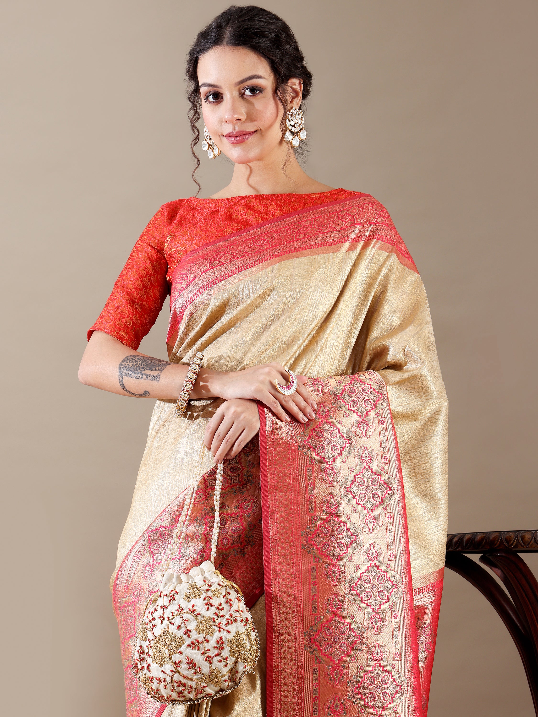 Ivory Rani Silk Saree - House of Surya