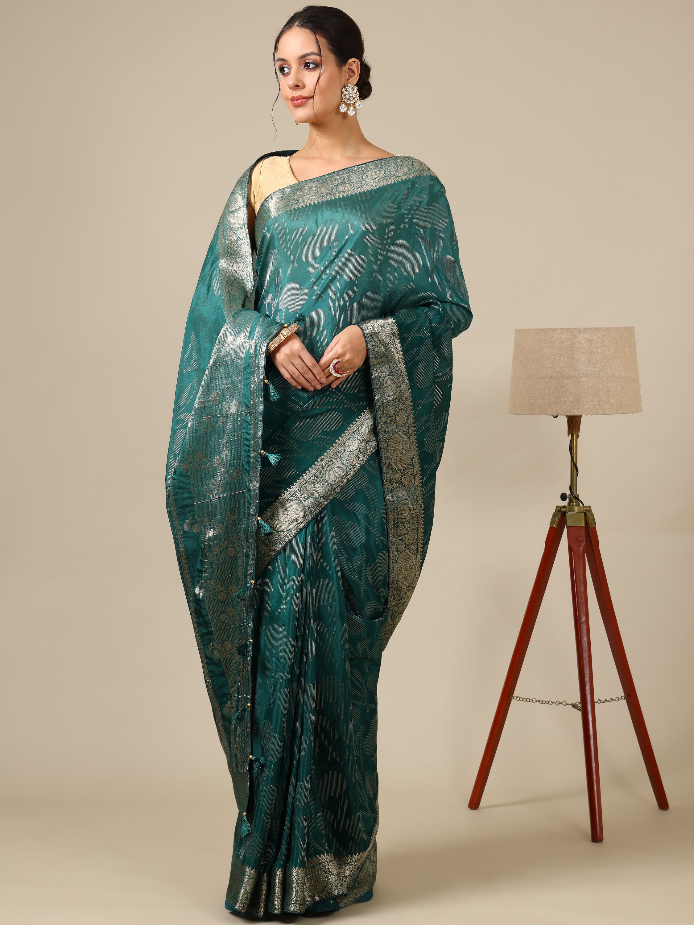 Peacock Green Silk Saree - House of Surya