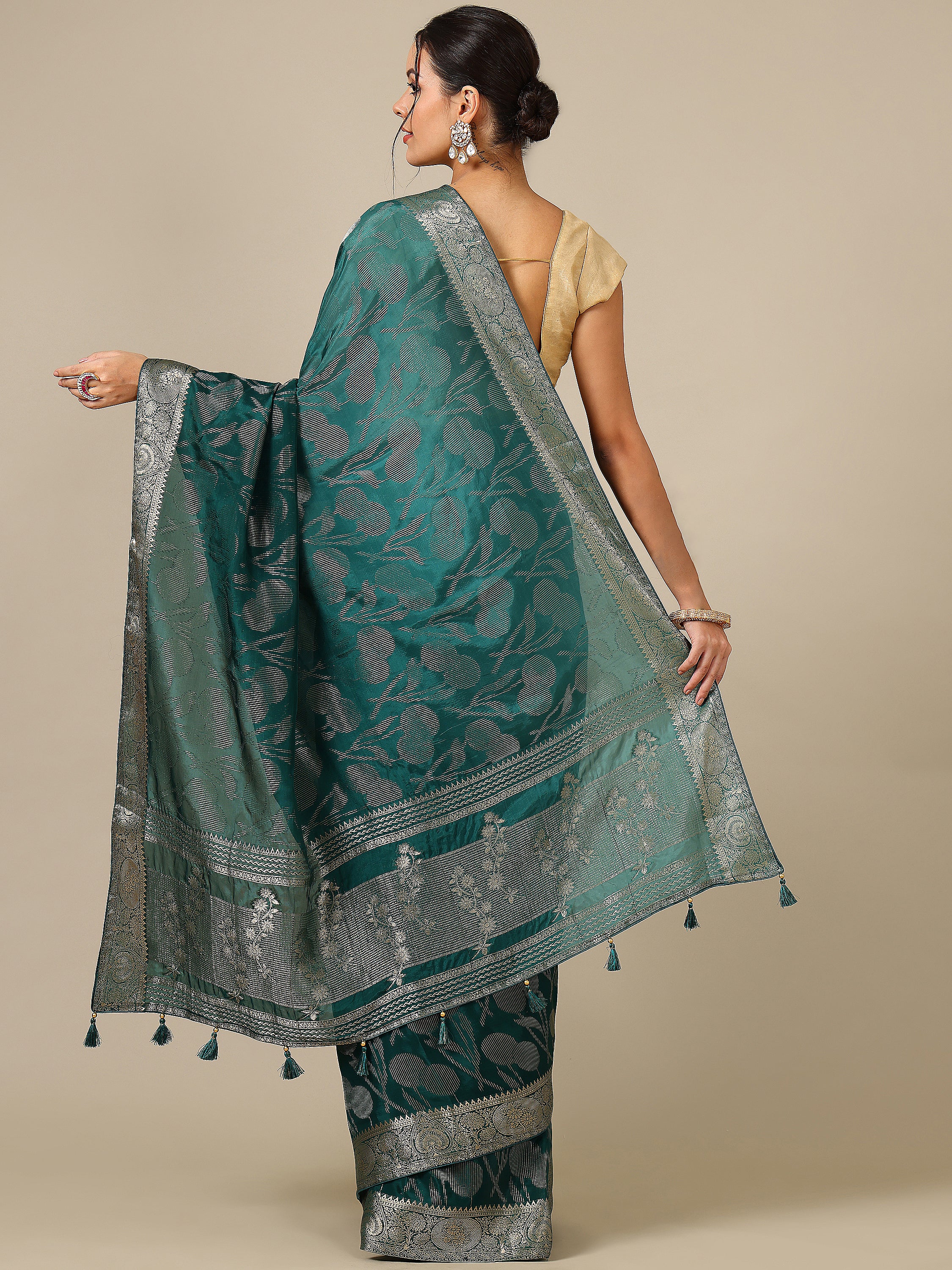 Peacock Green Silk Saree - House of Surya