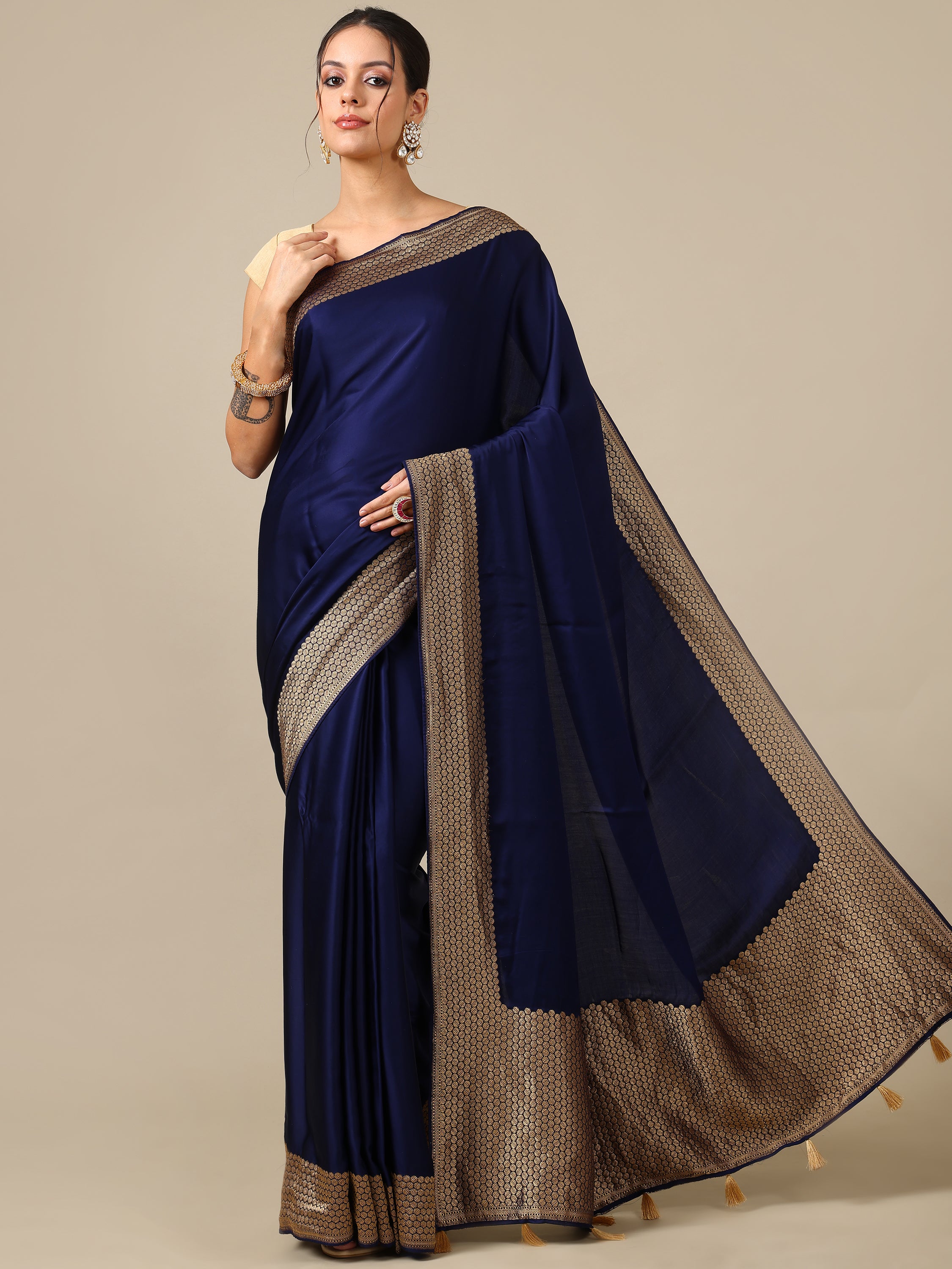 Azure Satin Silk Saree - House of Surya