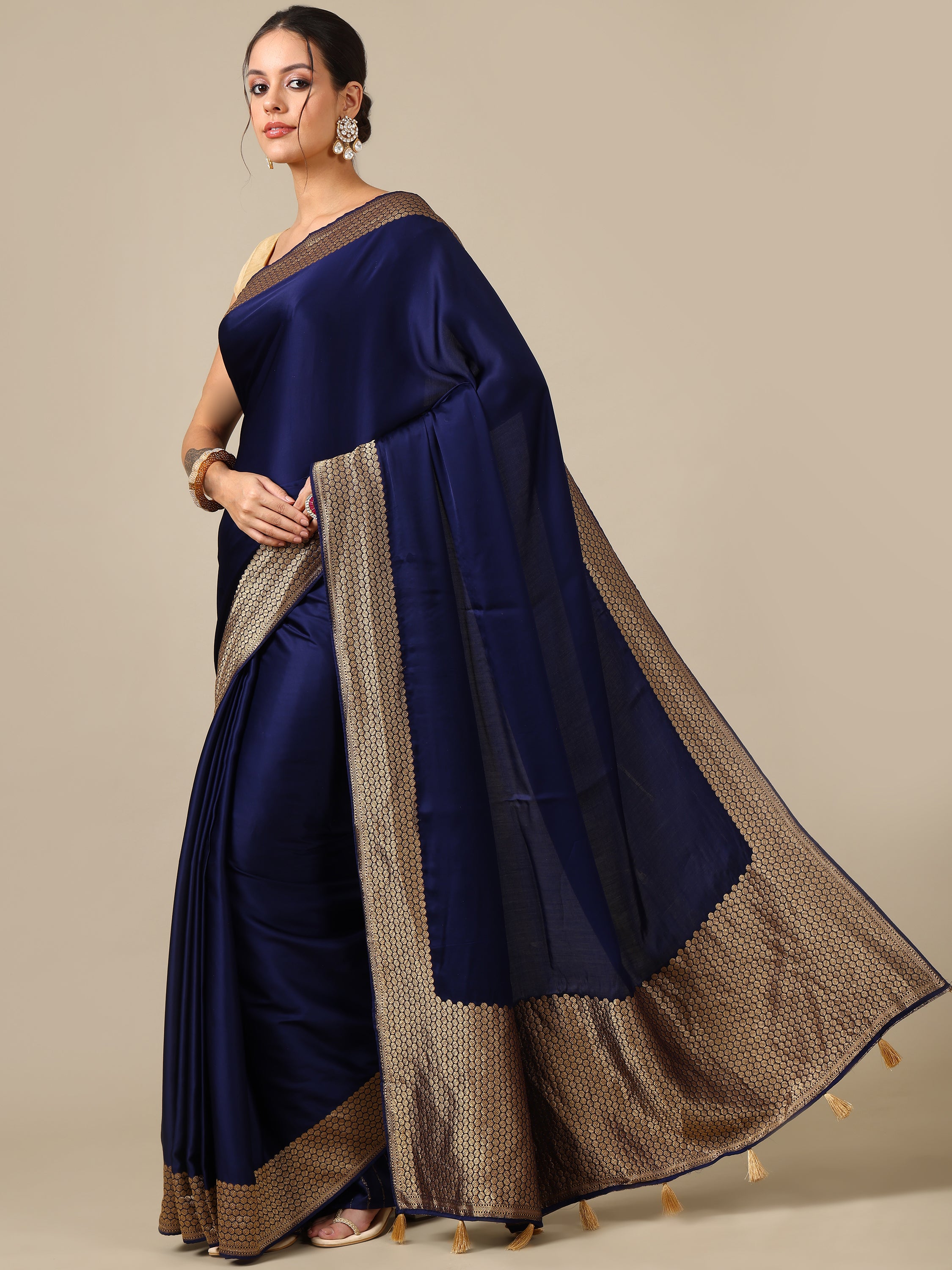 Azure Satin Silk Saree - House of Surya