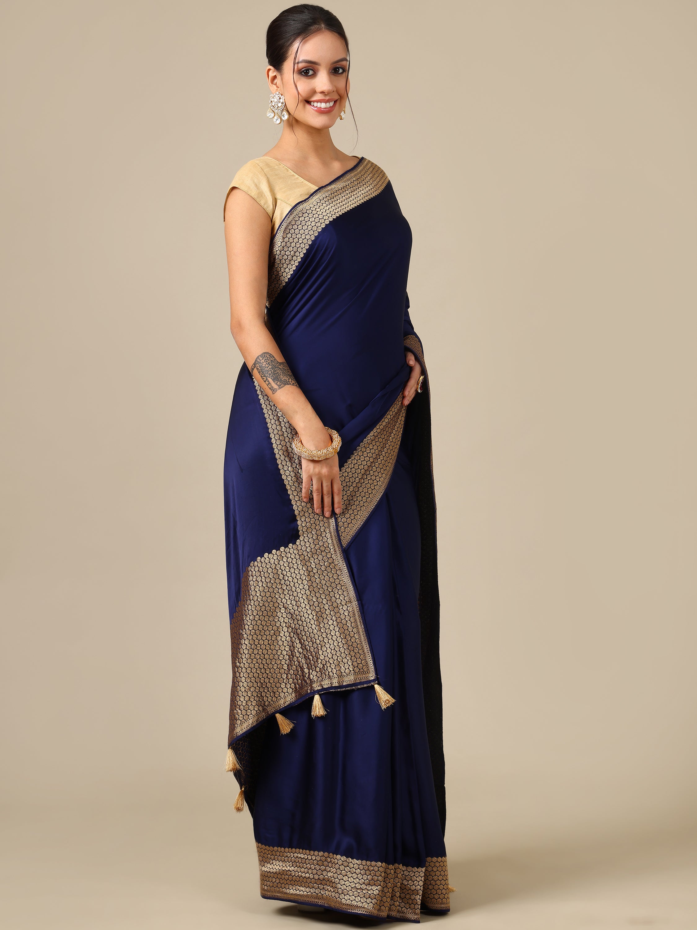 Azure Satin Silk Saree - House of Surya