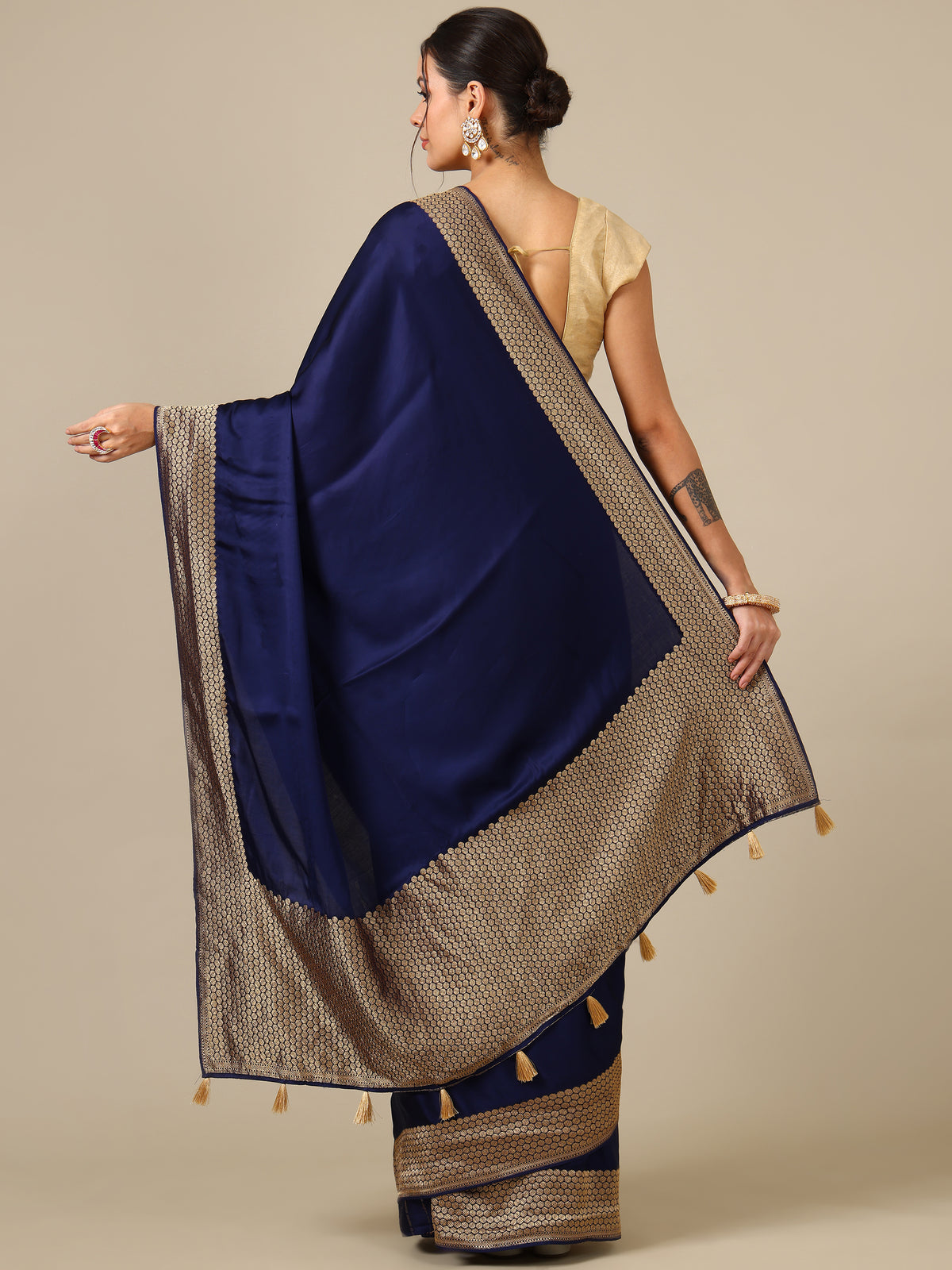 Azure Satin Silk Saree - House of Surya