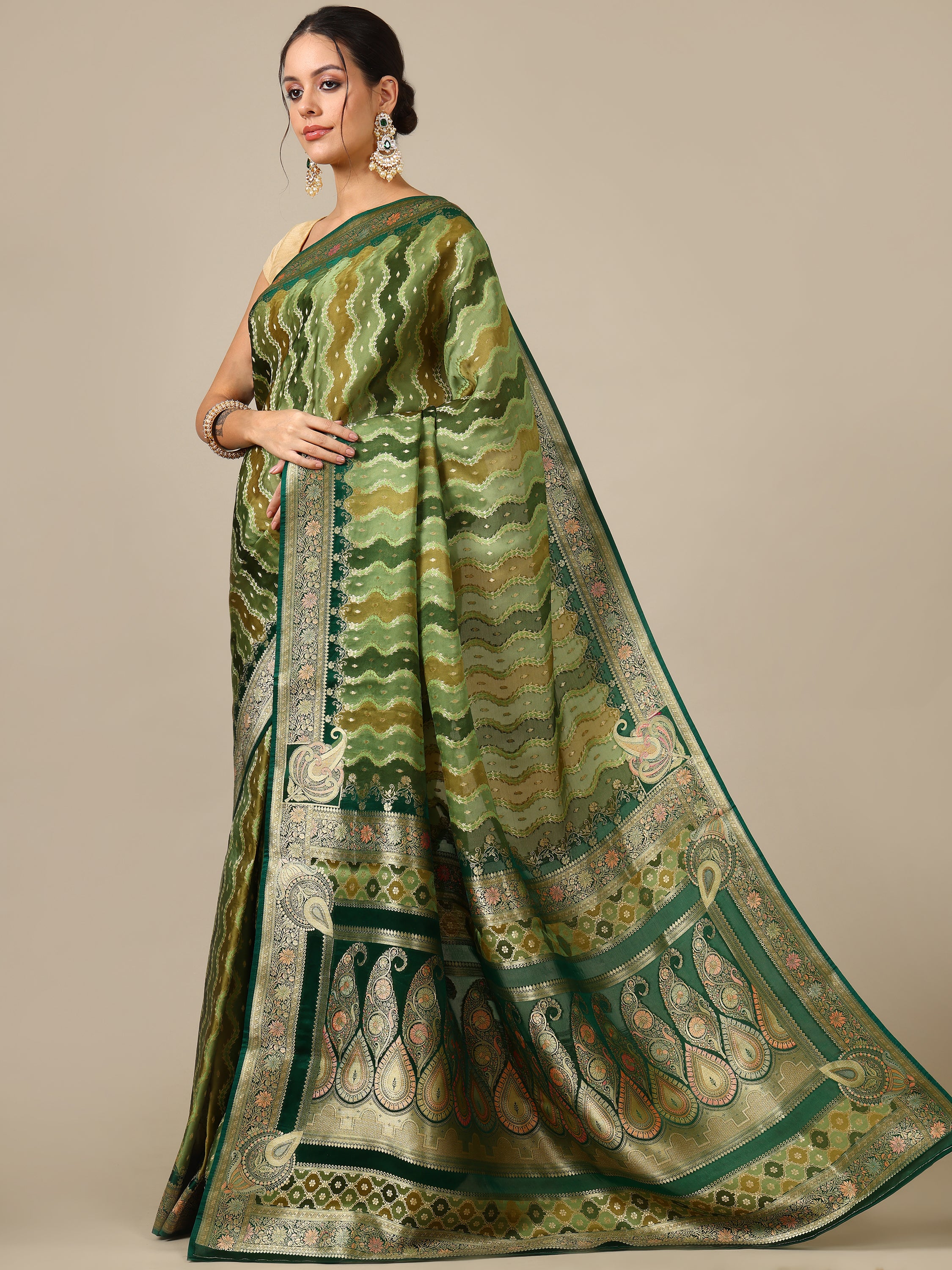 Mehandi Green Satin Organza Saree