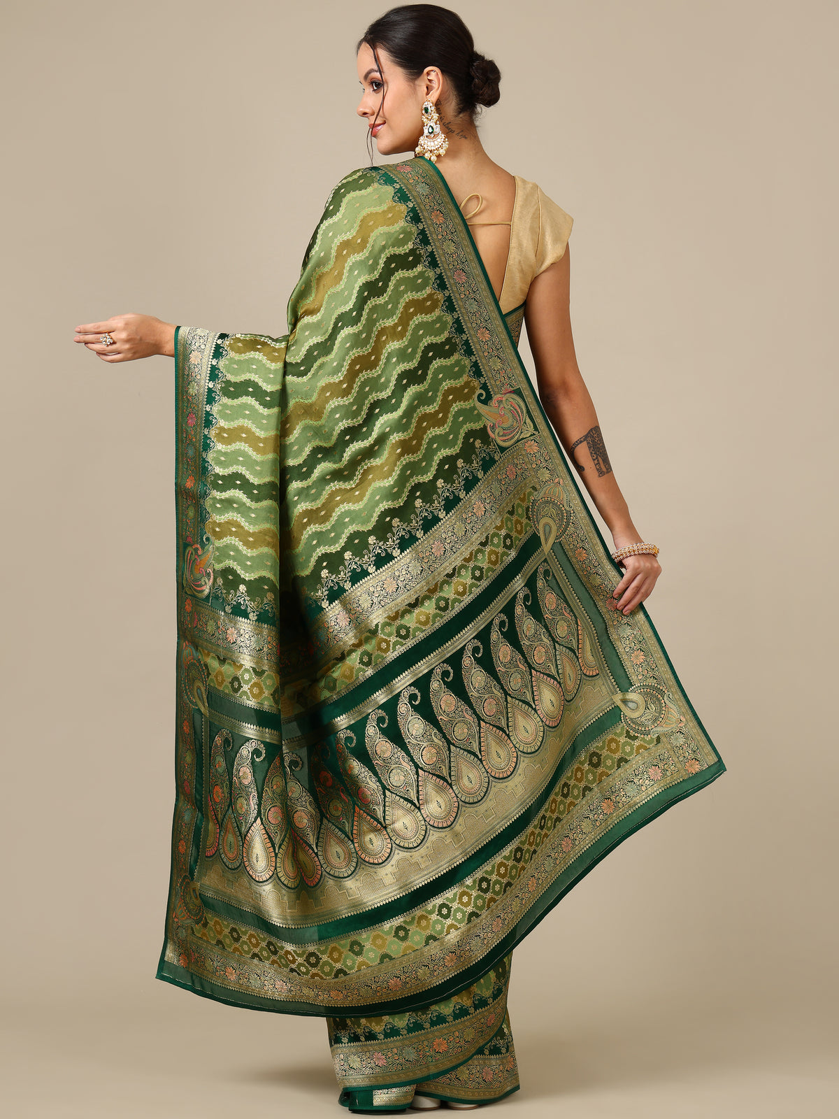 Mehandi Green Satin Organza Saree