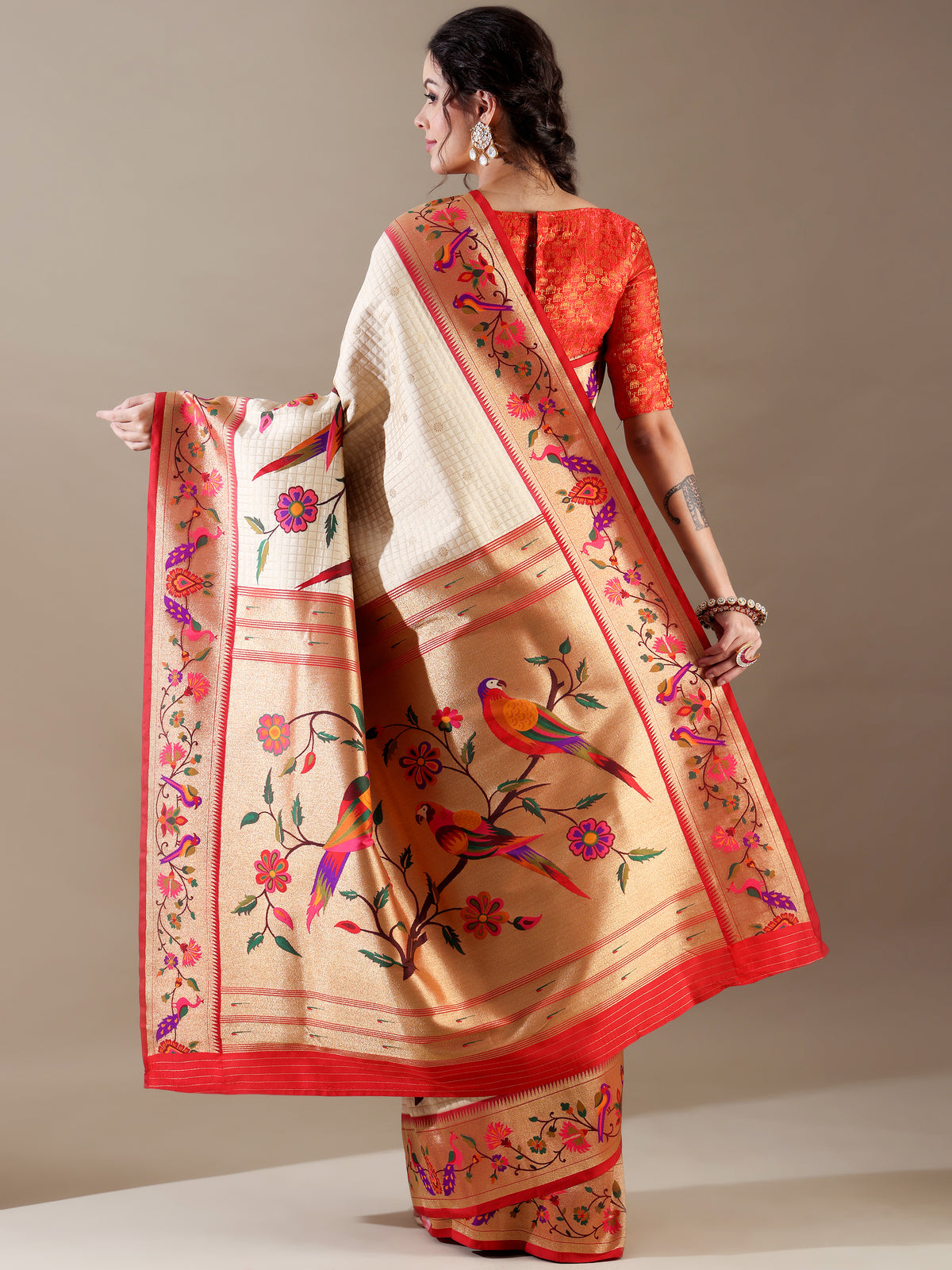 Heritage Weave Ivory and Red Silk SAREE