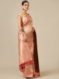 Weaving Peach Silk Saree - House of Surya