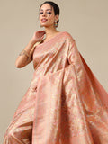 Weaving Peach Silk Saree - House of Surya