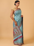 Sky Blue Resham & Sequin Silk Saree