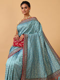 Sky Blue Resham & Sequin Silk Saree