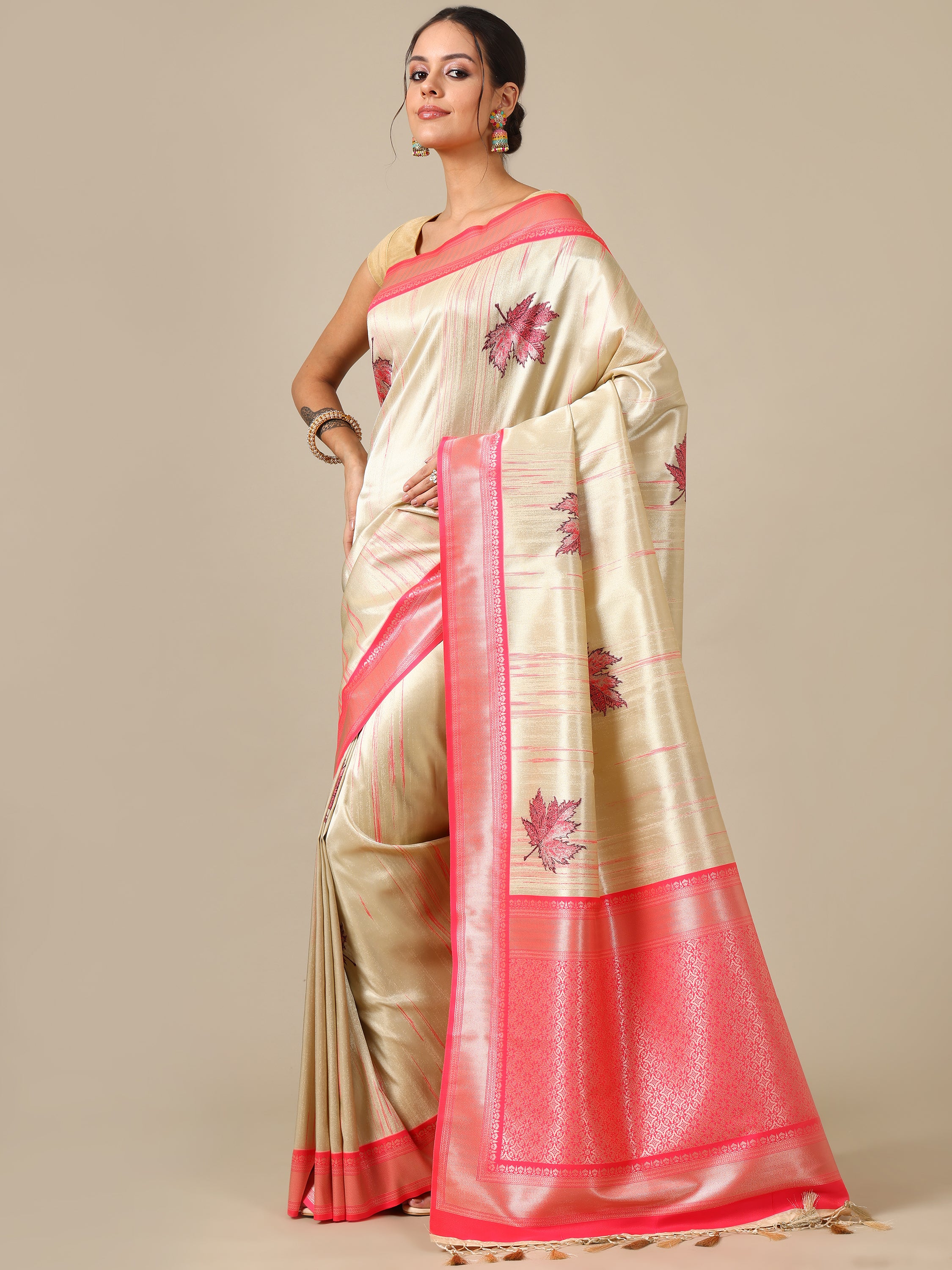 Pink Ivory Silk Saree