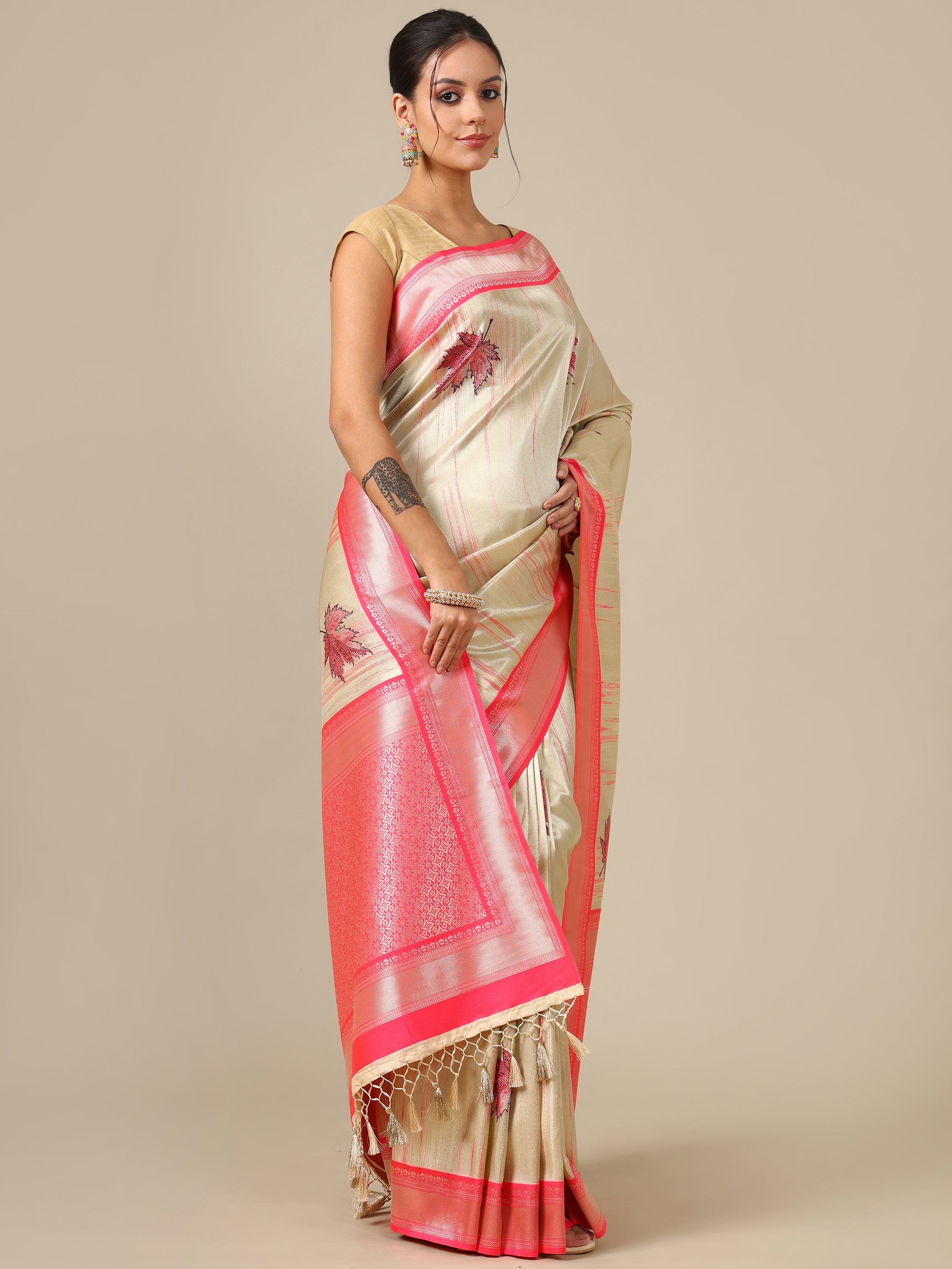 Pink Ivory Silk Saree