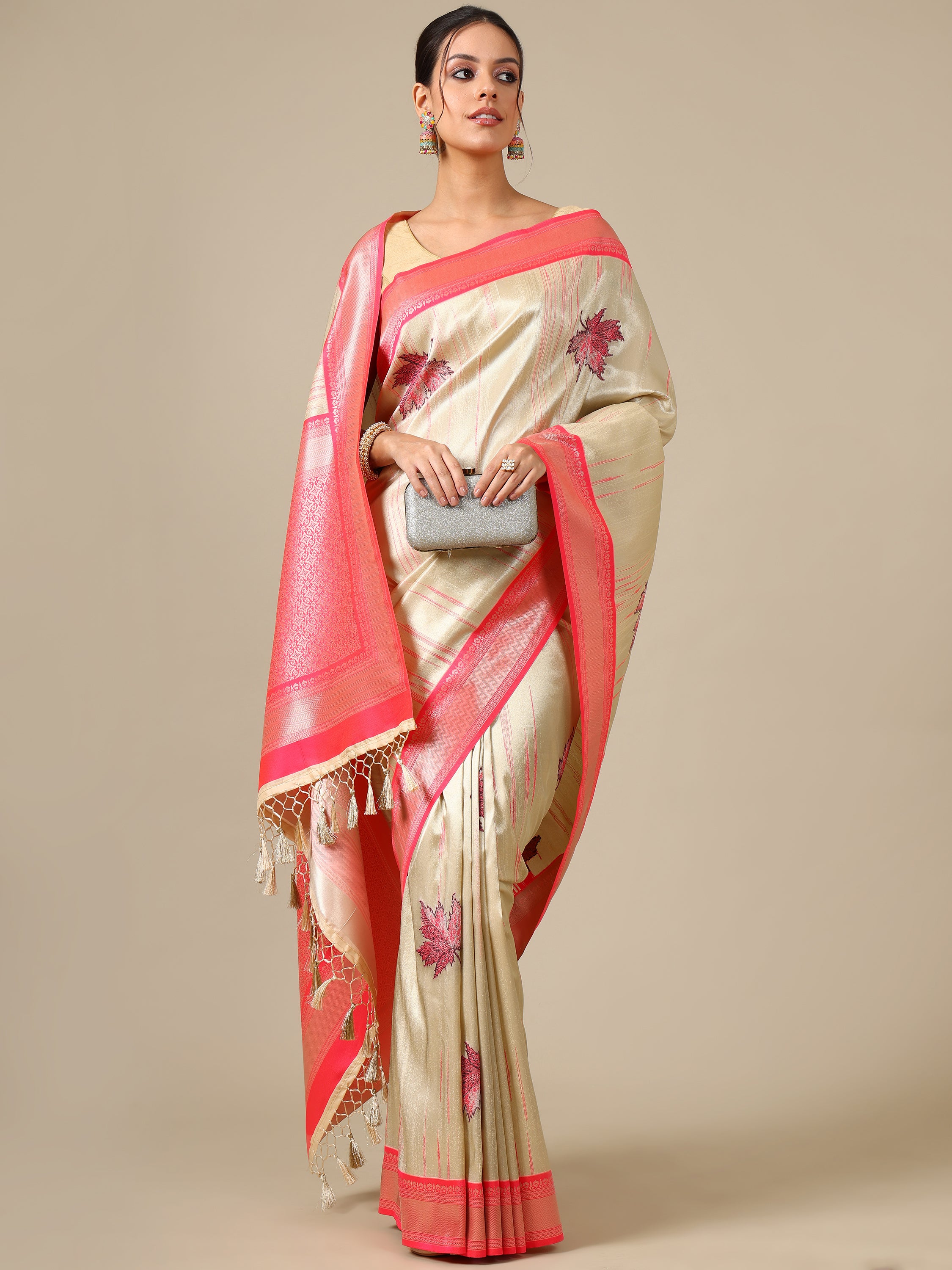 Pink Ivory Silk Saree