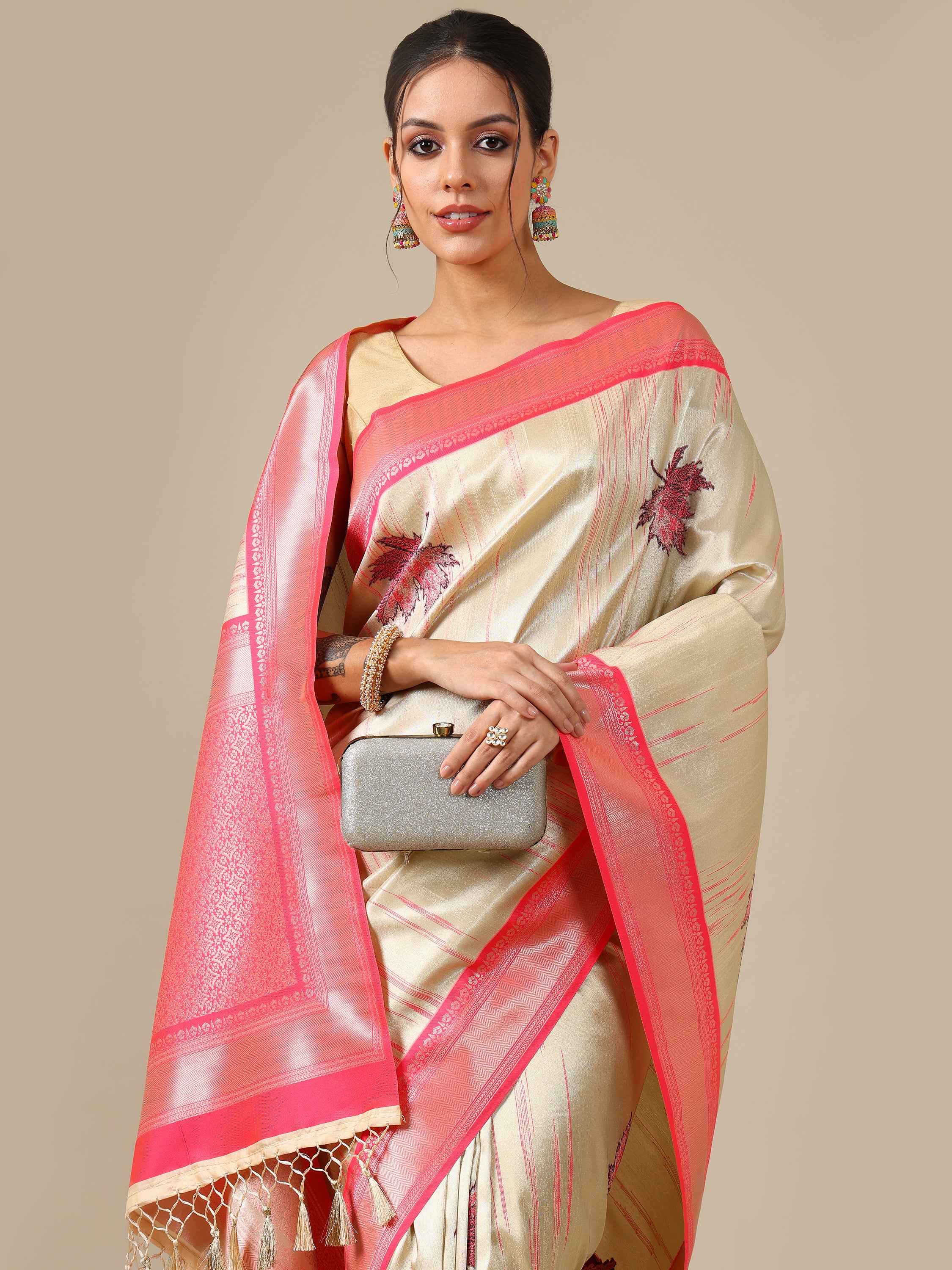 Pink Ivory Silk Saree