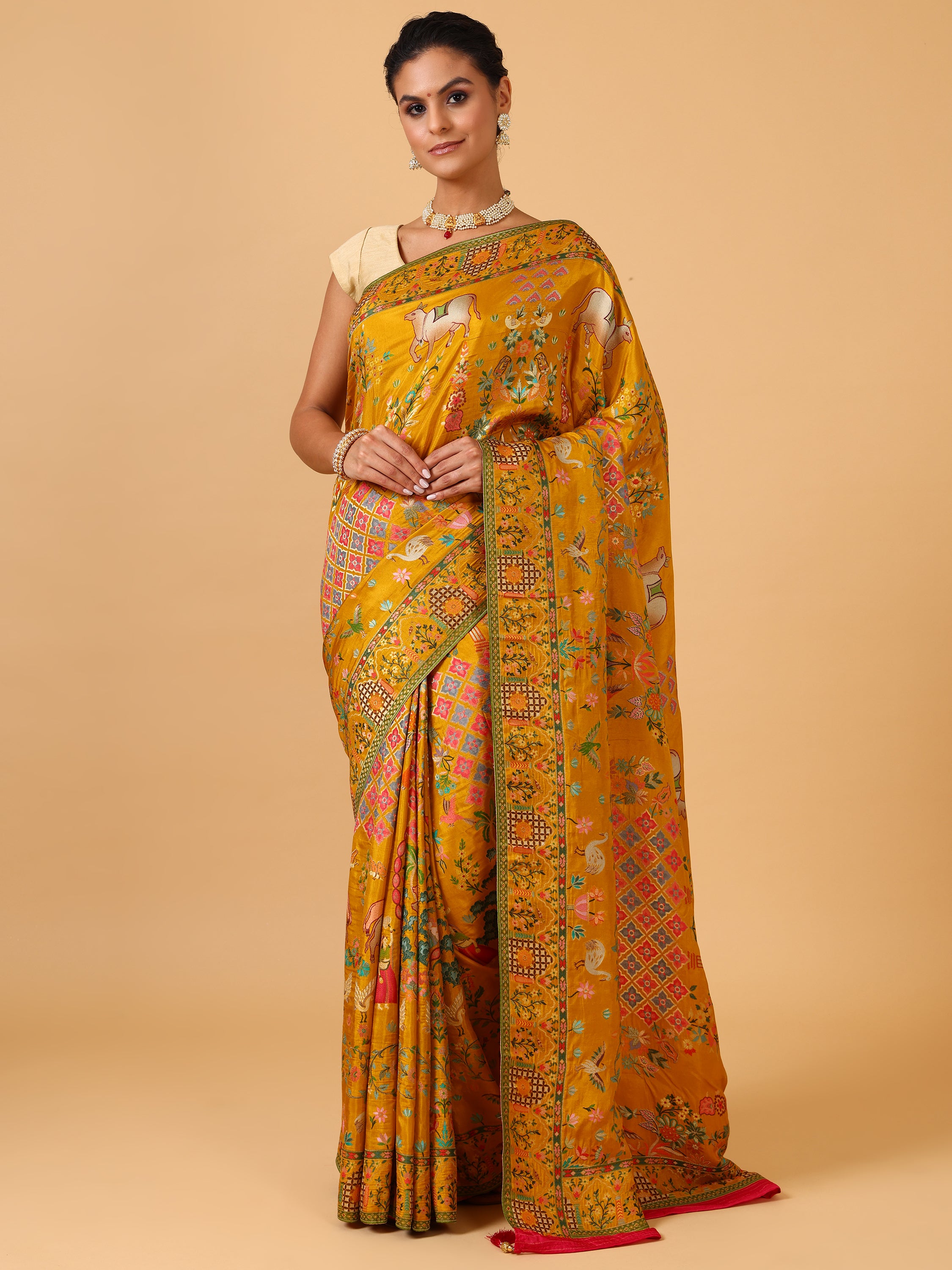 Bright Mustard Dola Silk Saree