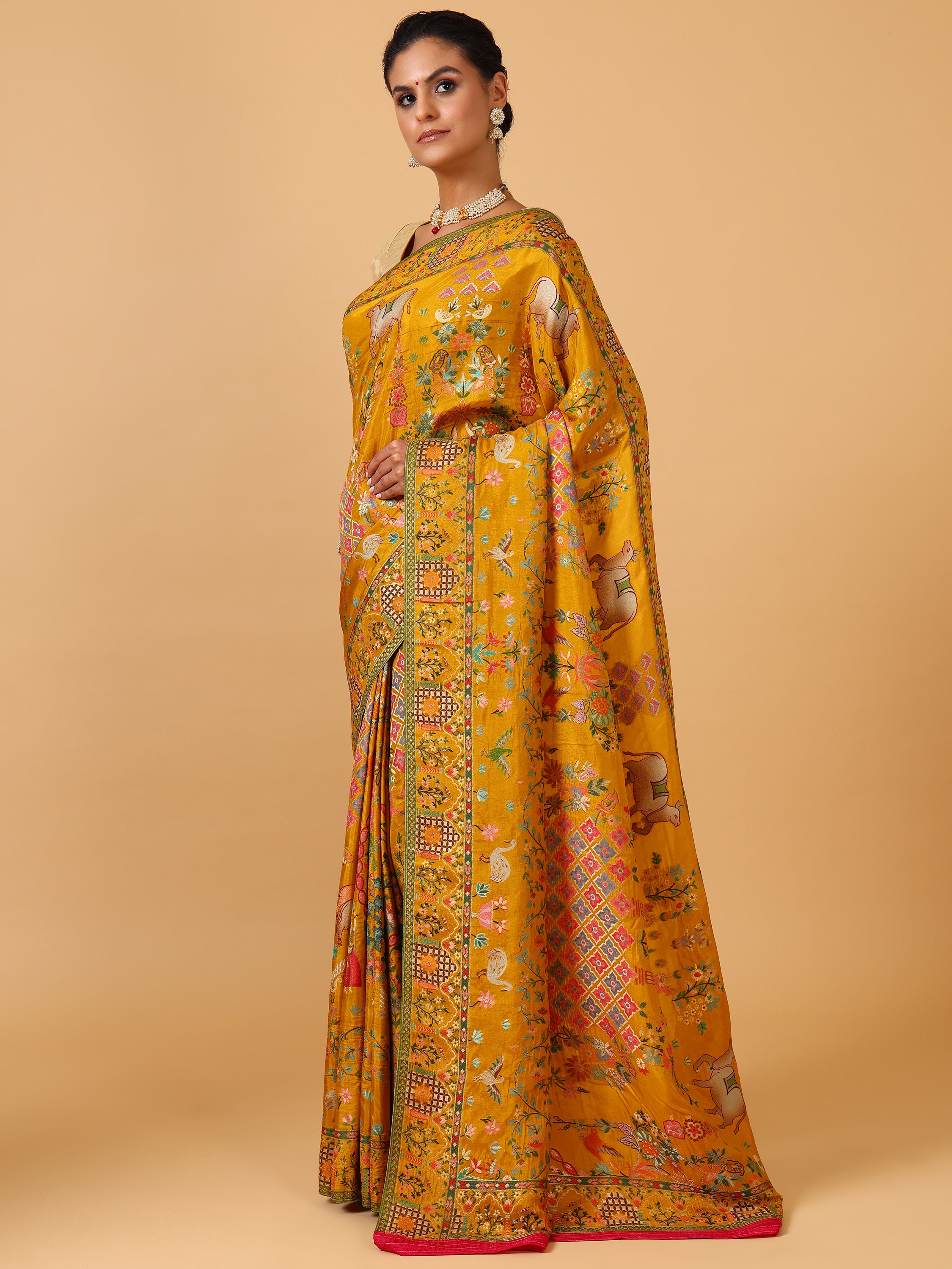 Bright Mustard Dola Silk Saree