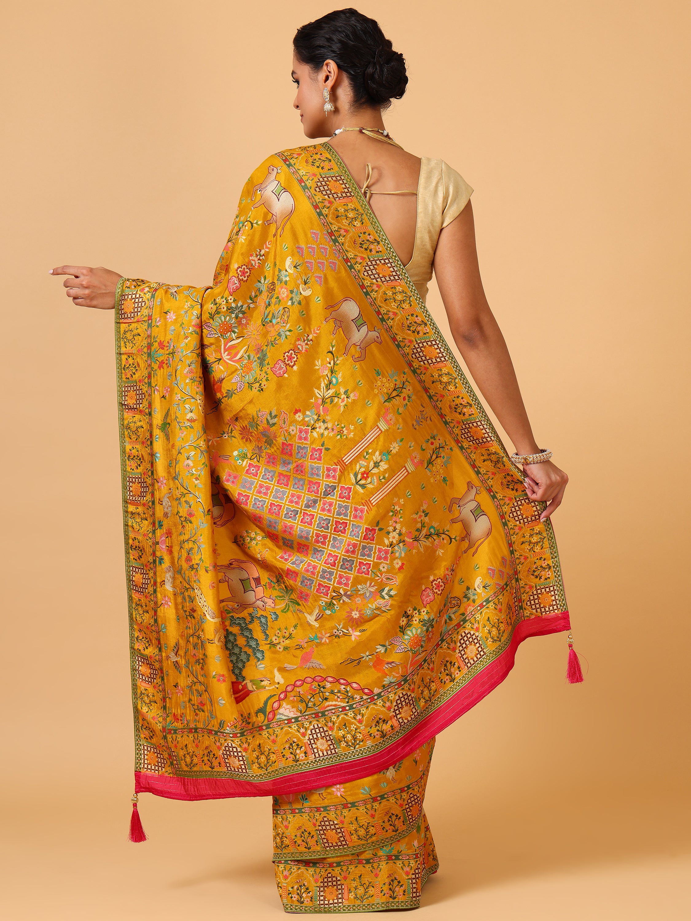 Bright Mustard Dola Silk Saree