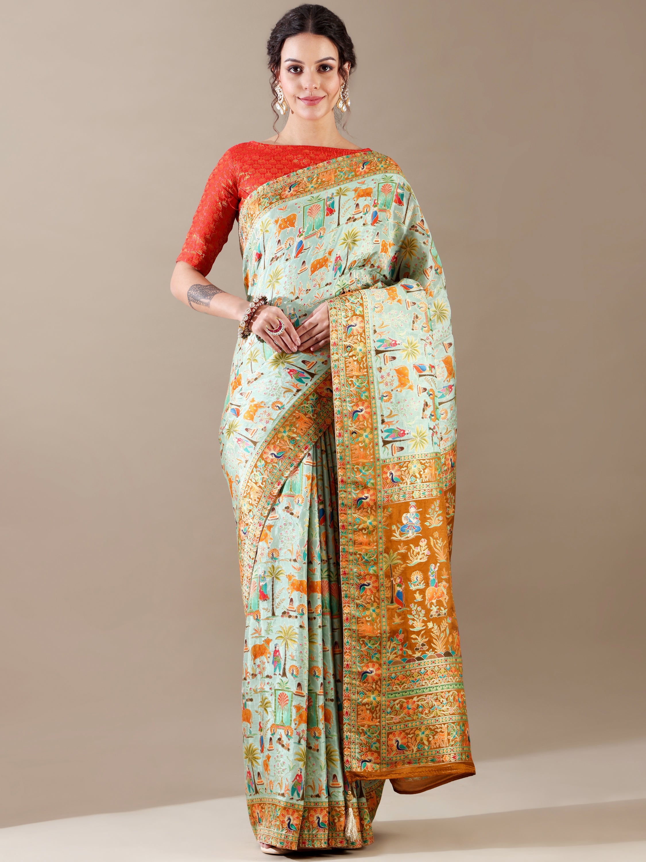 Mint-Green Dola Silk Weave SAREE - House of Surya