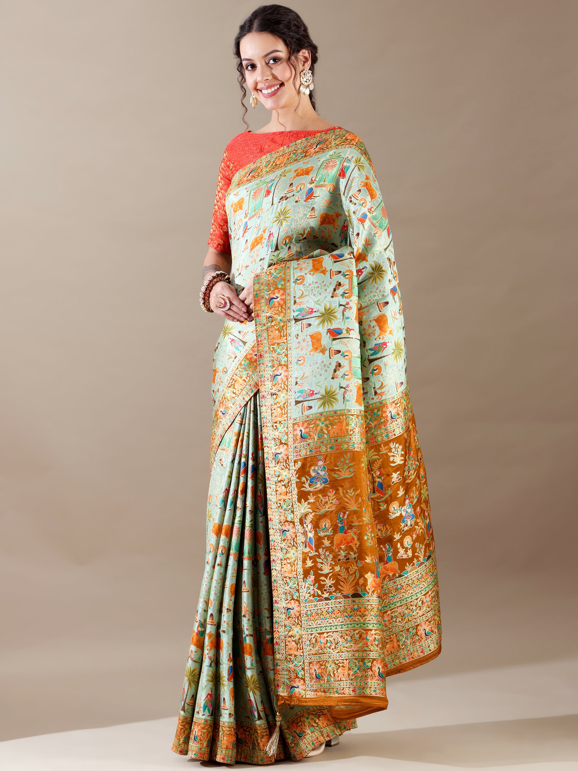 Mint-Green Dola Silk Weave SAREE - House of Surya