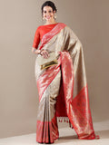 Grey and Rani Silk Weave SAREE