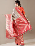 Grey and Rani Silk Weave SAREE