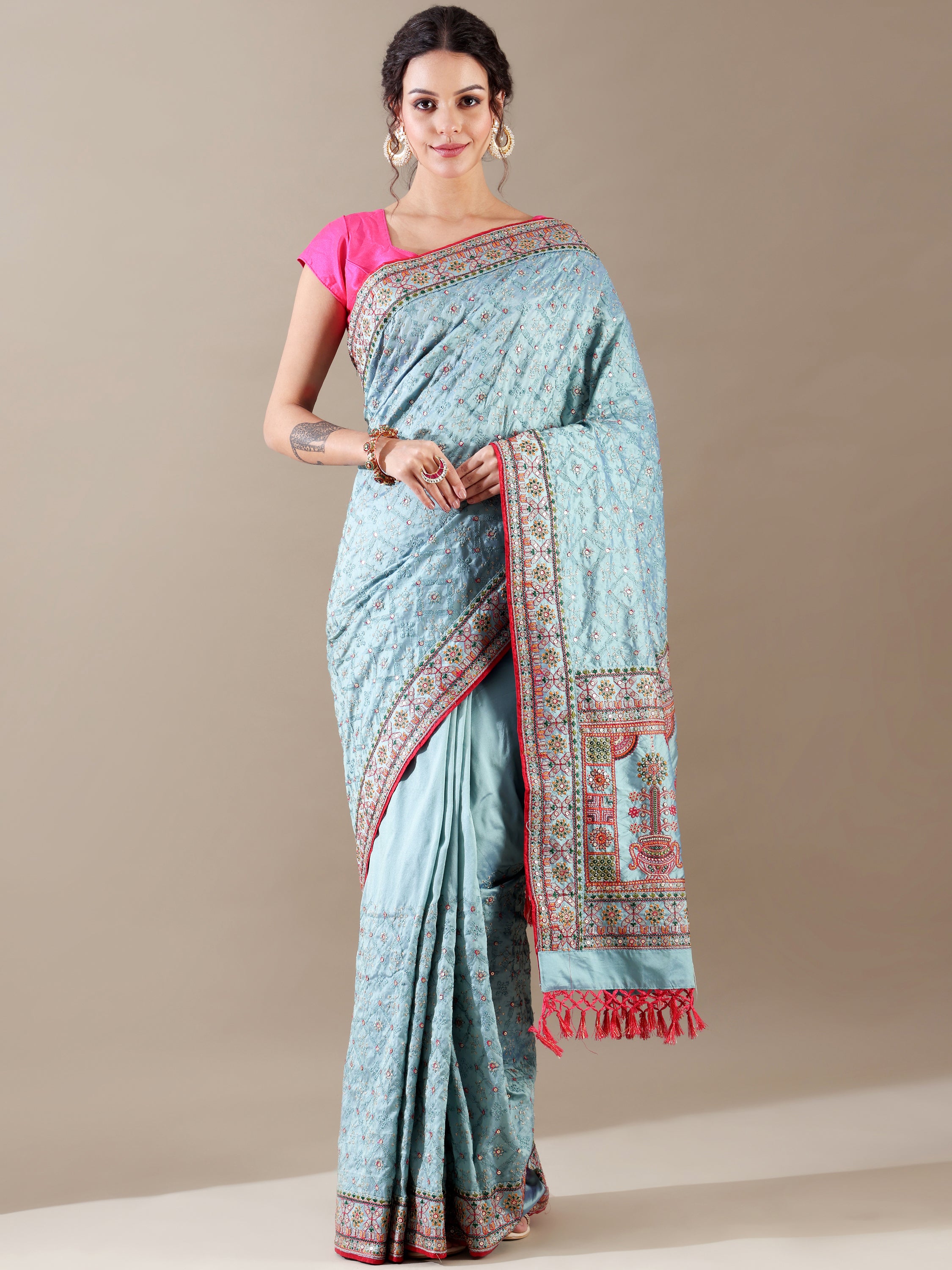 Blue Rani Silk Resham and Sequence Saree