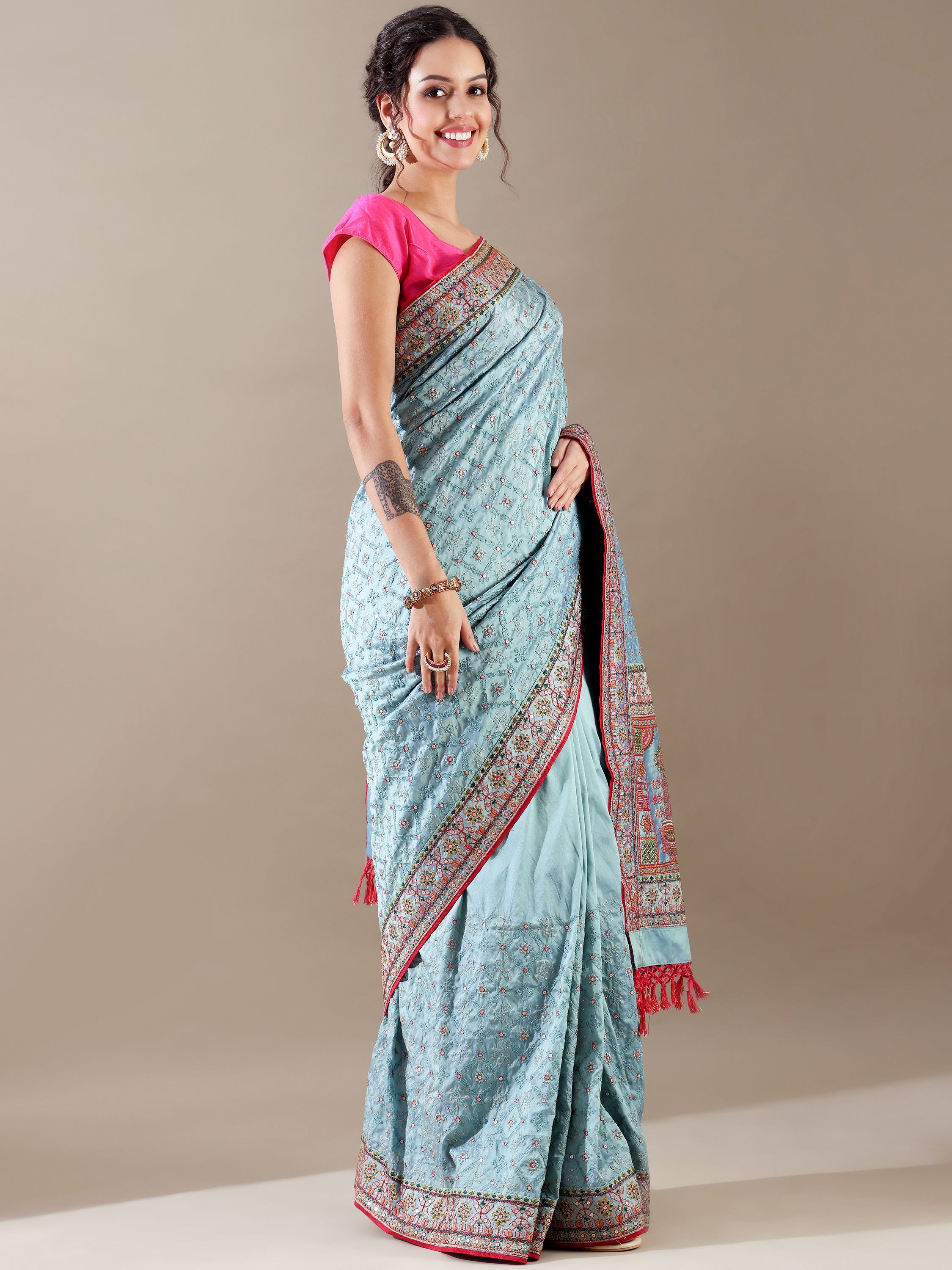 Blue Rani Silk Resham and Sequence Saree