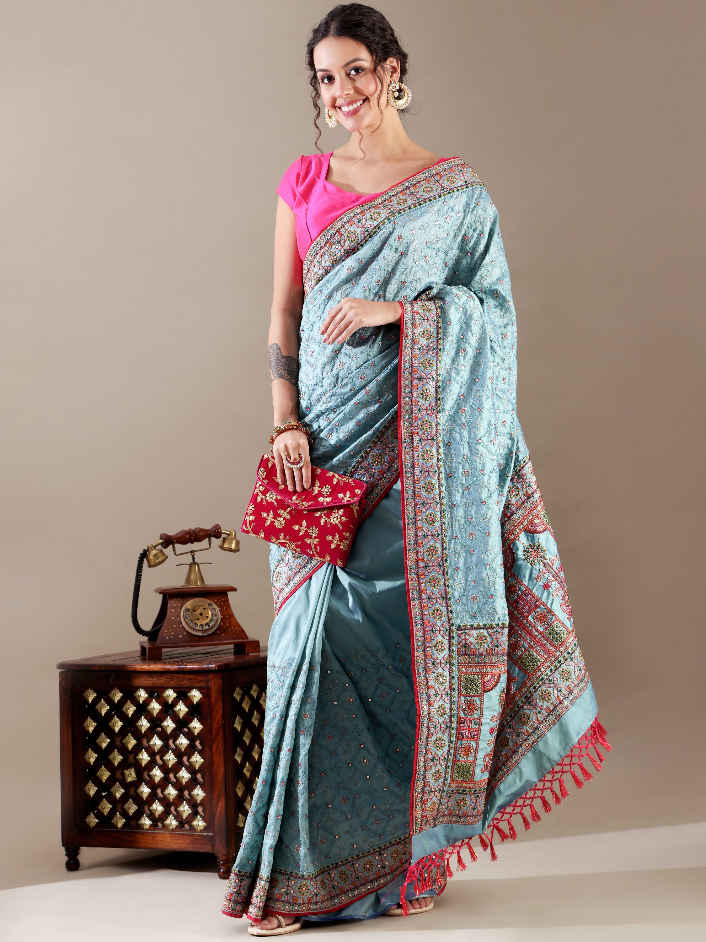 Blue Rani Silk Resham and Sequence Saree