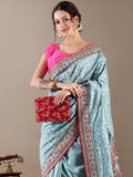 Blue Rani Silk Resham and Sequence Saree