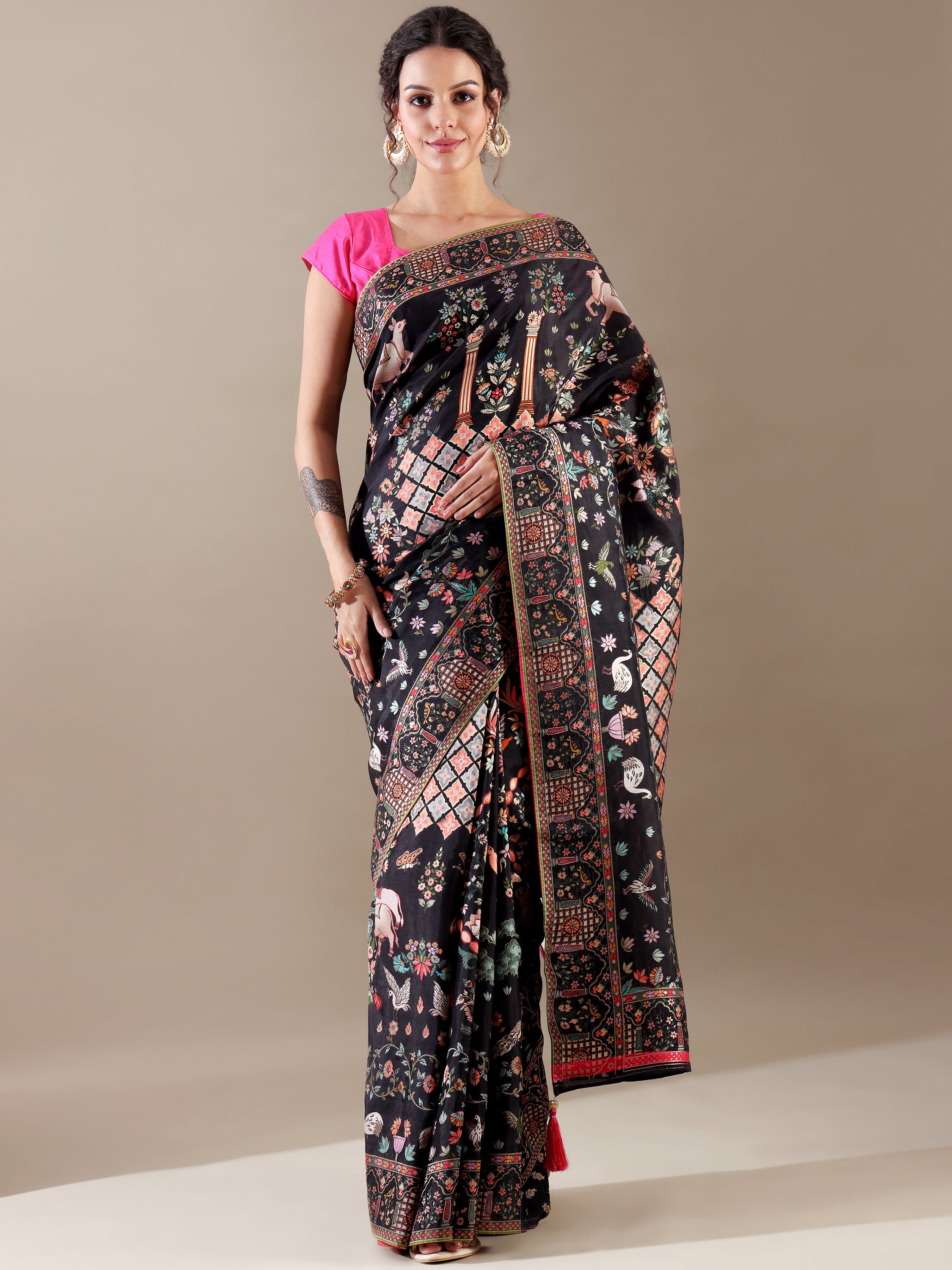 Black Silk Weaving Saree - House of Surya