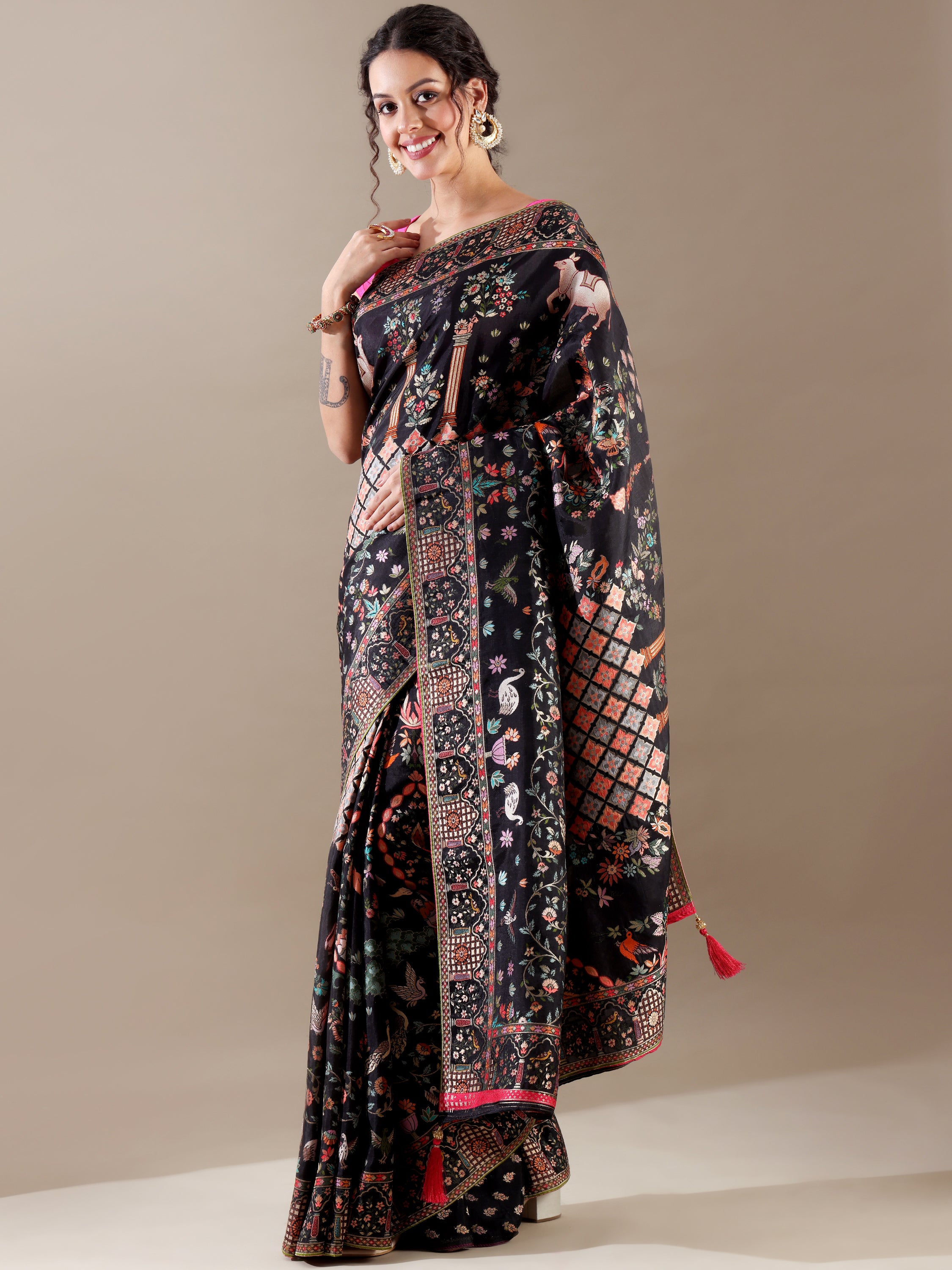 Black Silk Weaving Saree - House of Surya