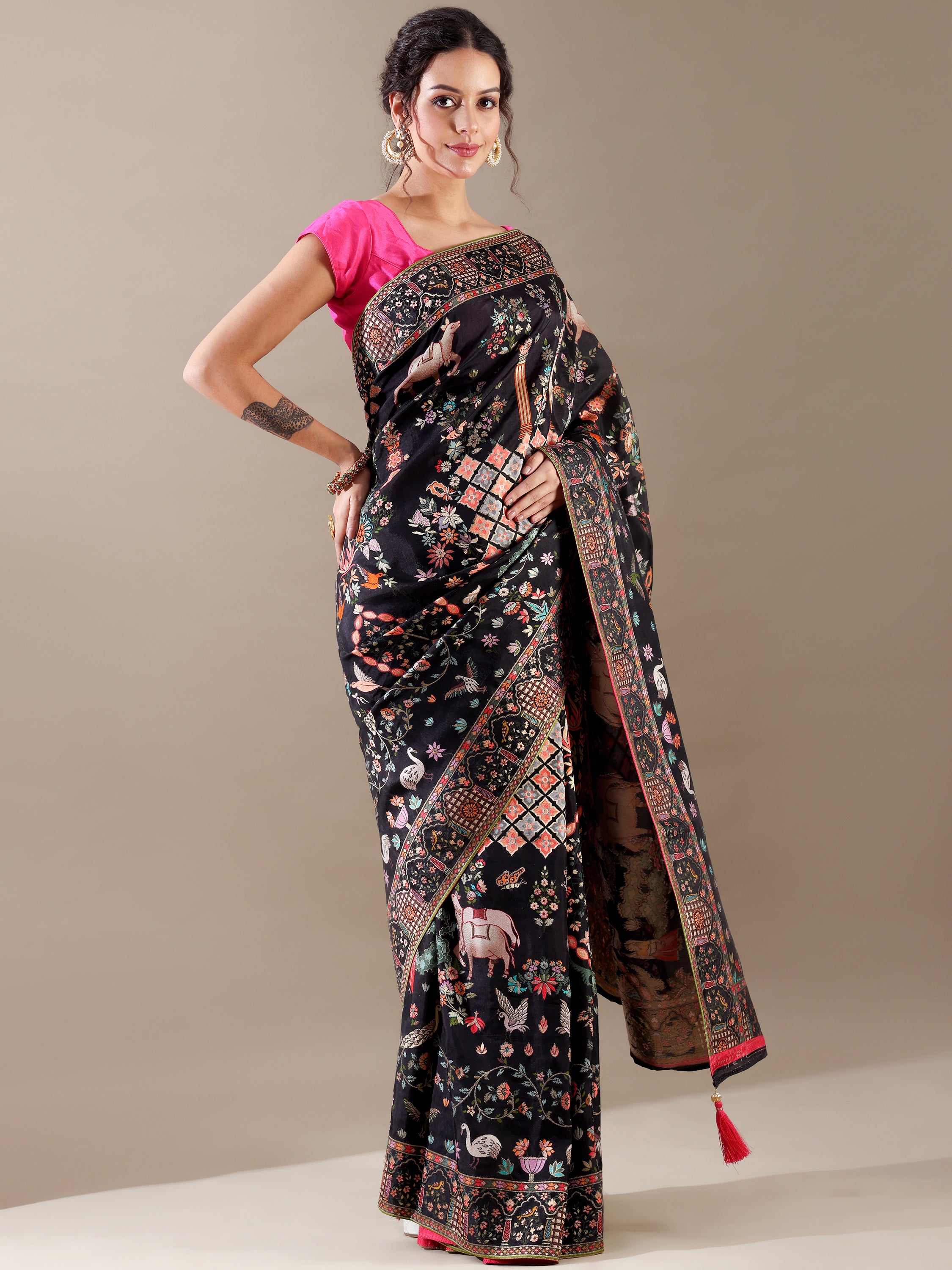 Black Silk Weaving Saree - House of Surya