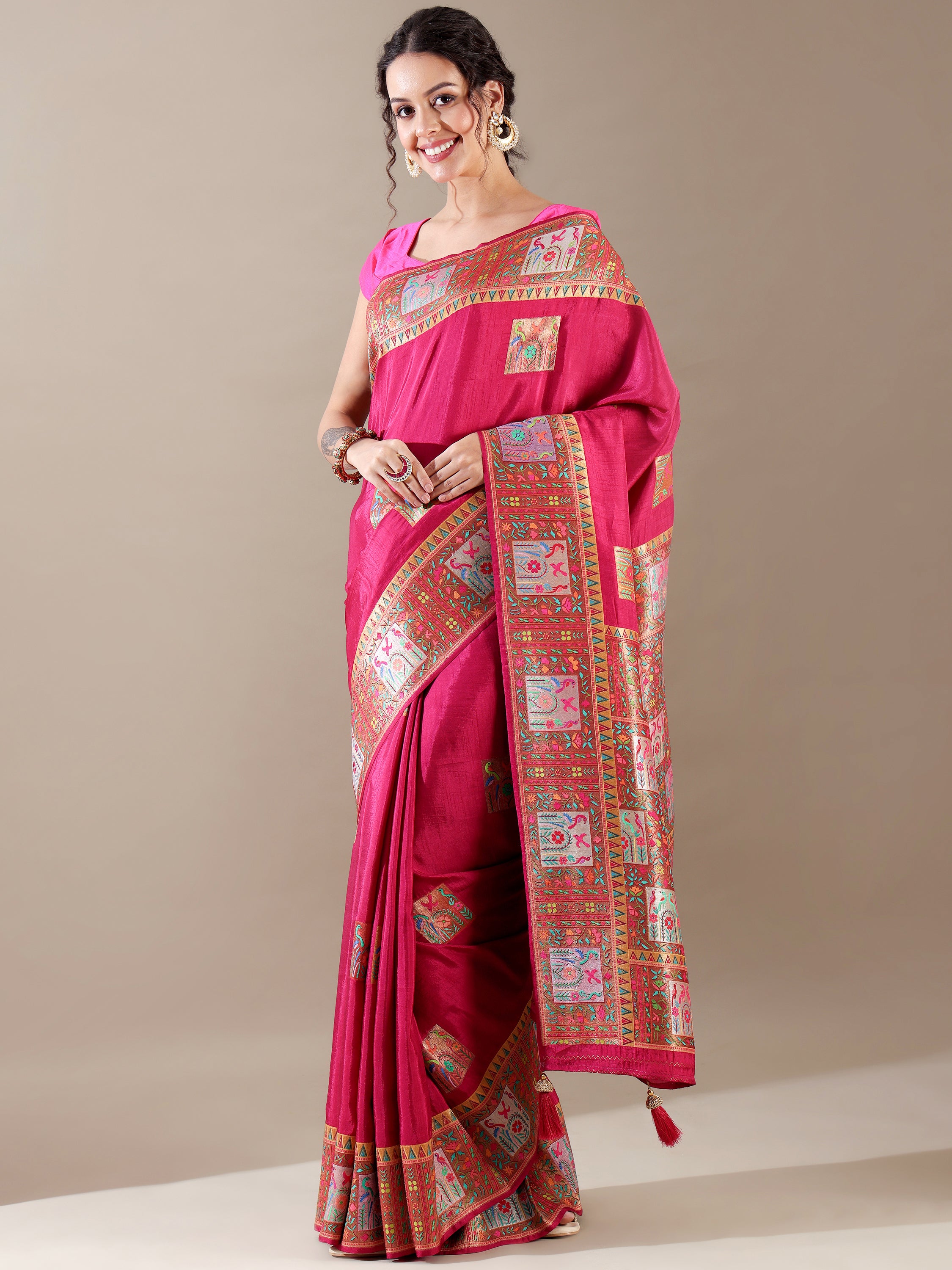 Rani Green Dola Silk Weaving Saree