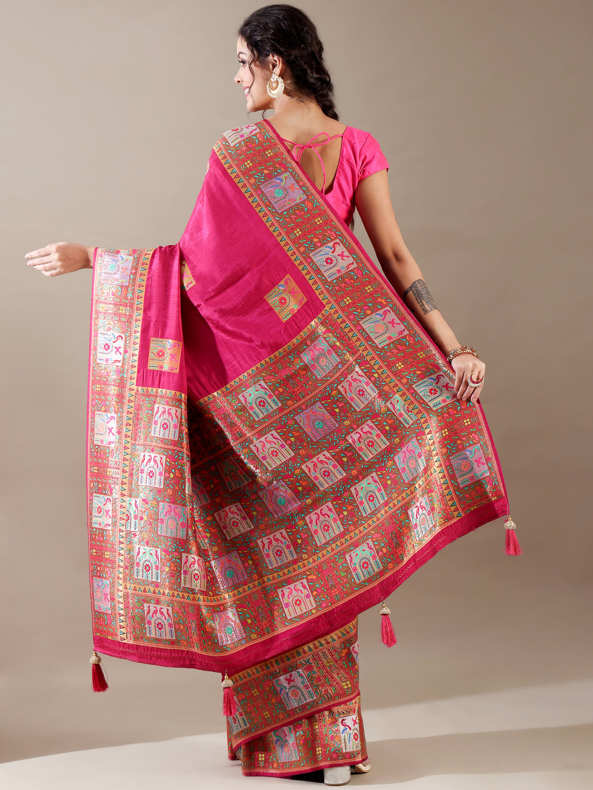 Rani Green Dola Silk Weaving Saree