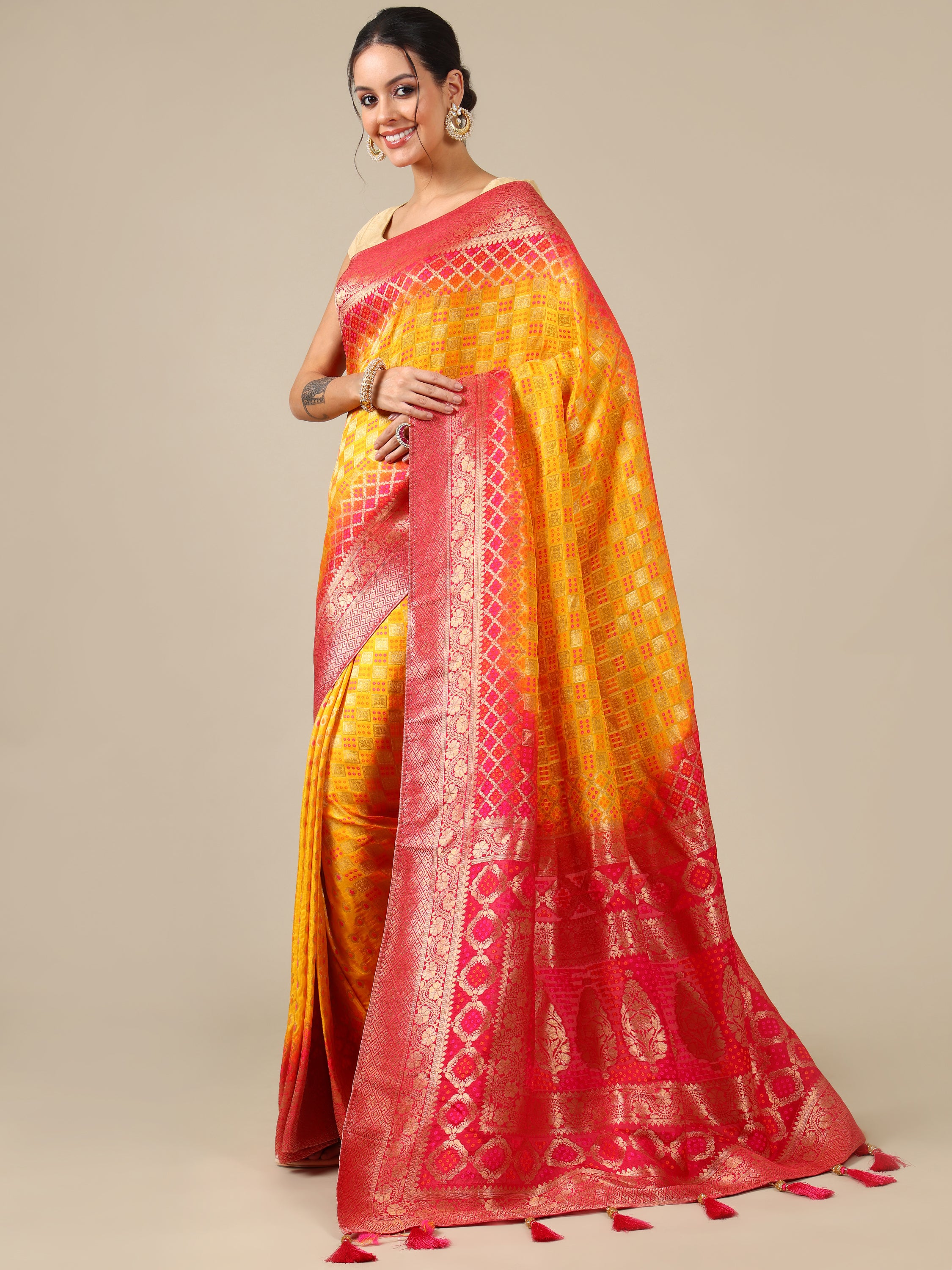 Vibrant Yellow Dola Silk Saree