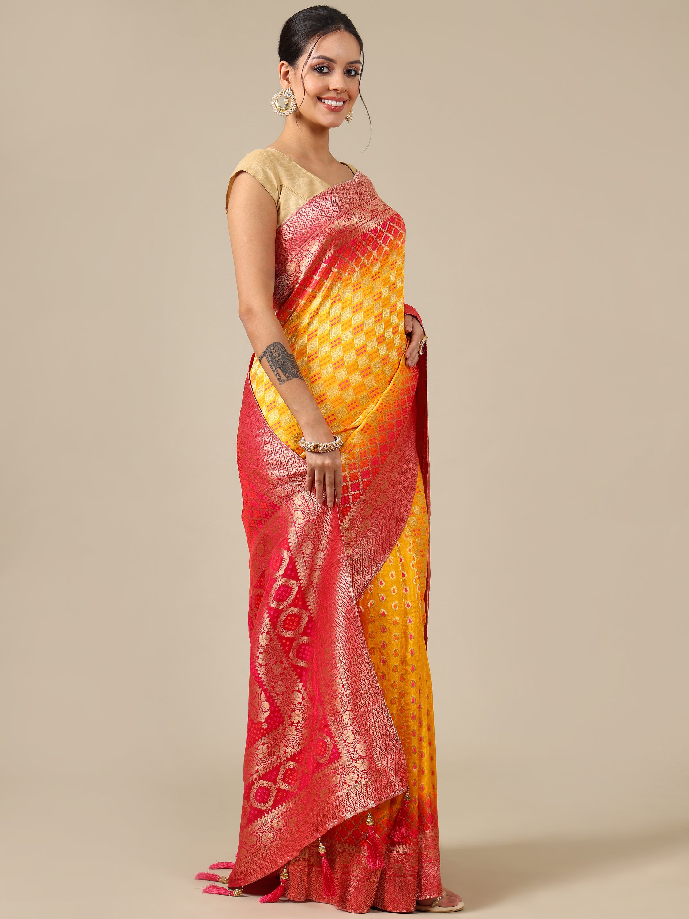 Vibrant Yellow Dola Silk Saree