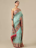 Sea Green Resham & Zari Silk Saree - House of Surya