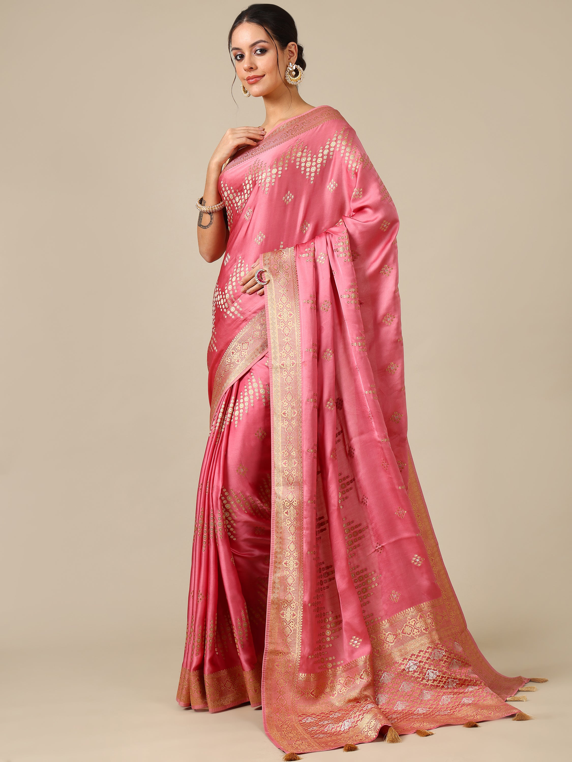 Rose Satin Silk Saree