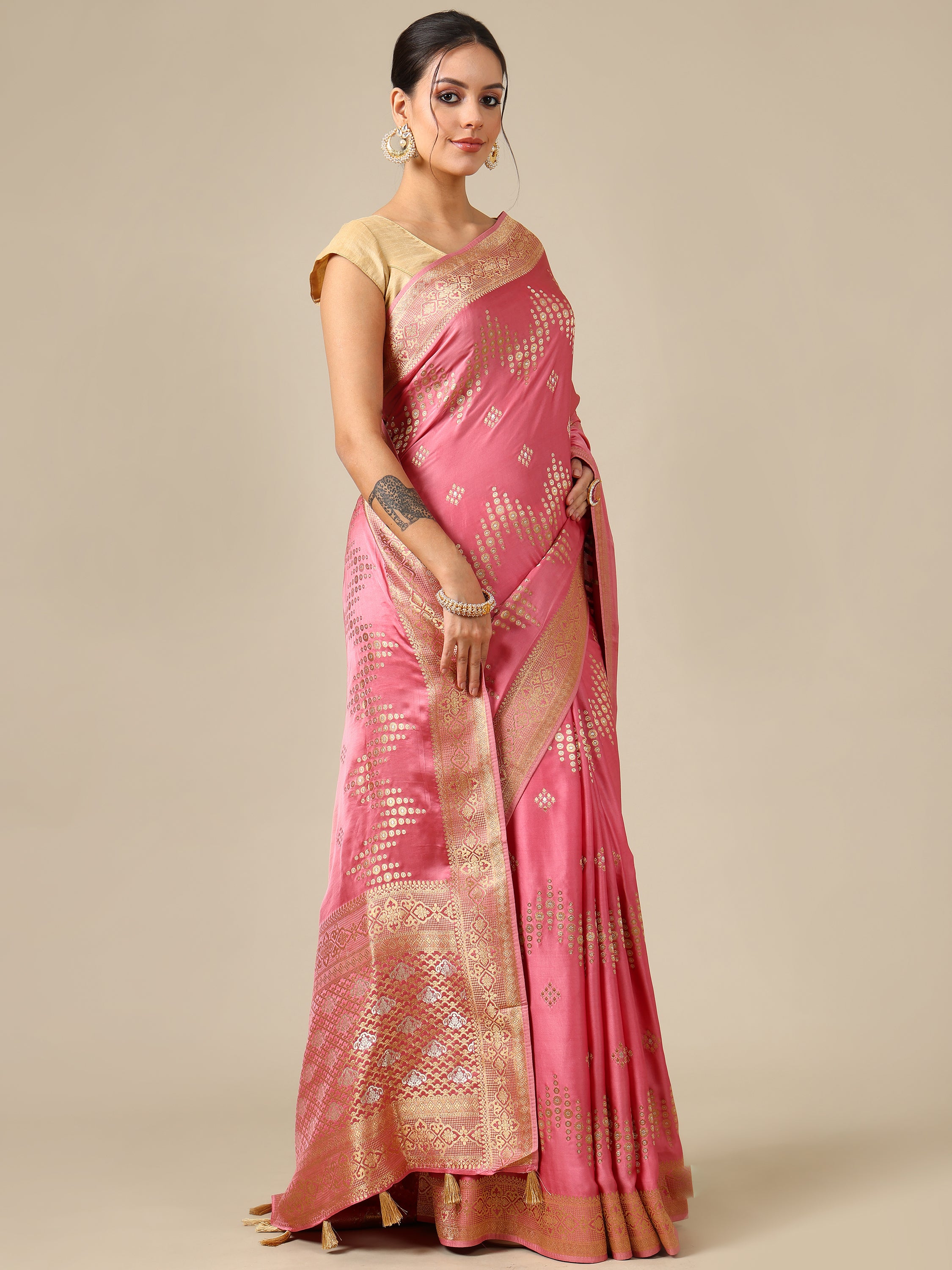 Rose Satin Silk Saree - House of Surya