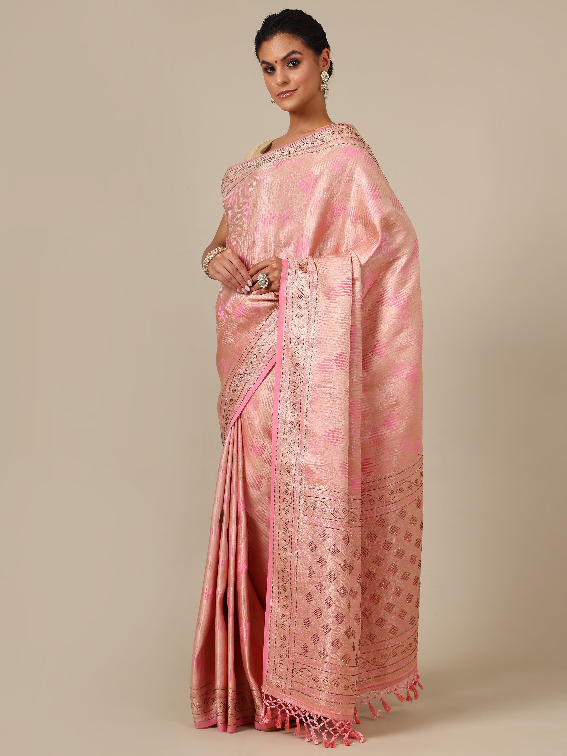 Blush Pink Satin Silk Saree