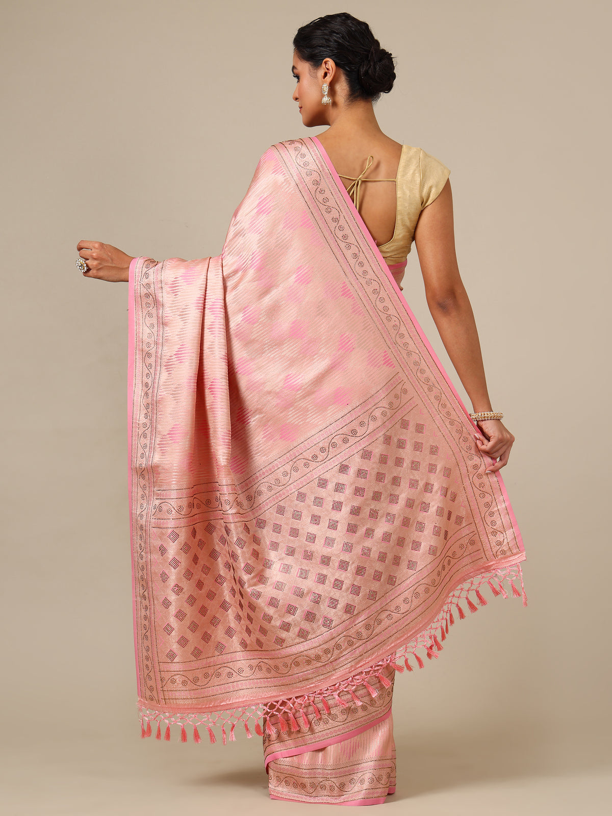 Blush Pink Satin Silk Saree