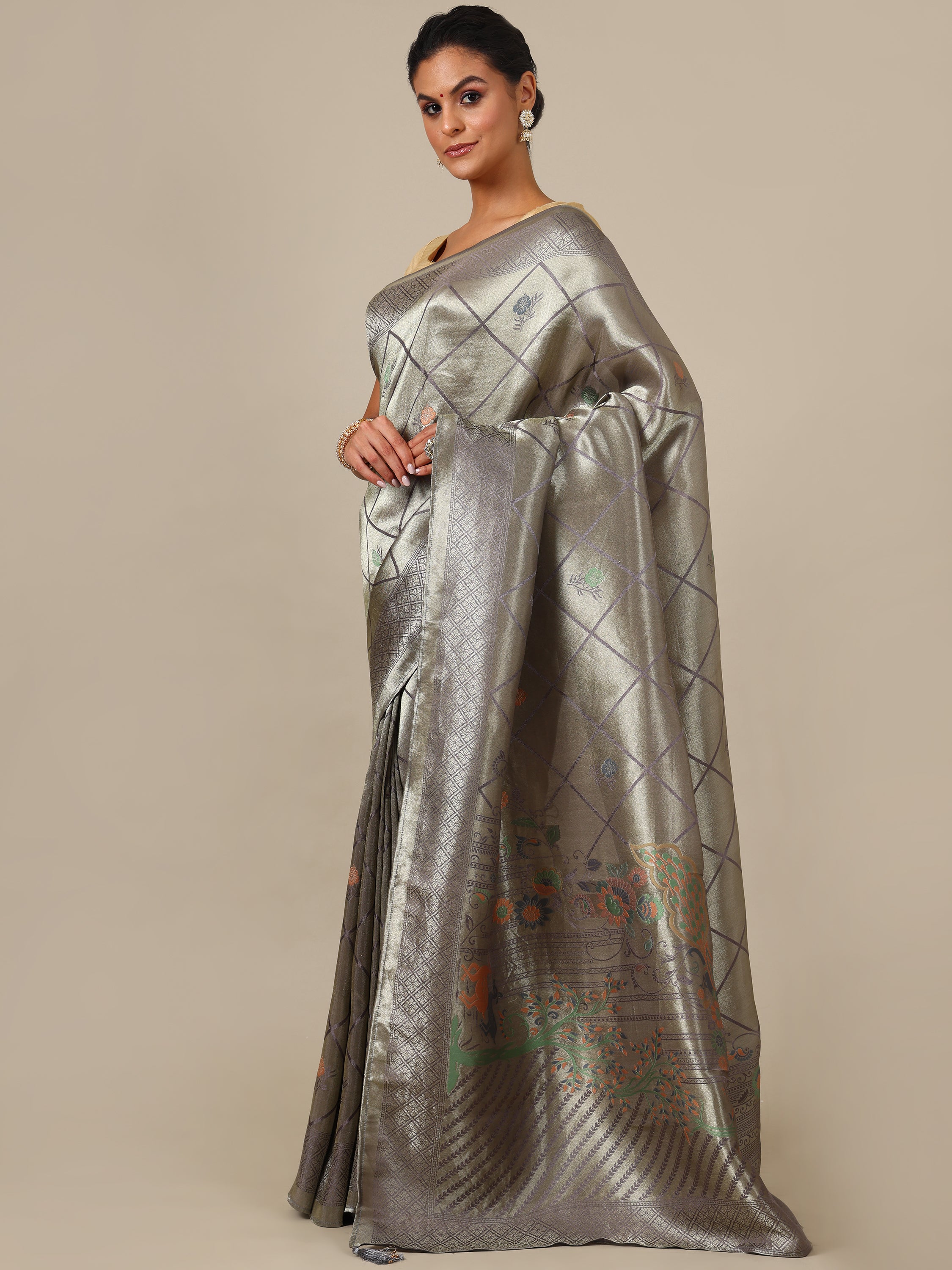 Elegant Grey Tissue Silk Saree