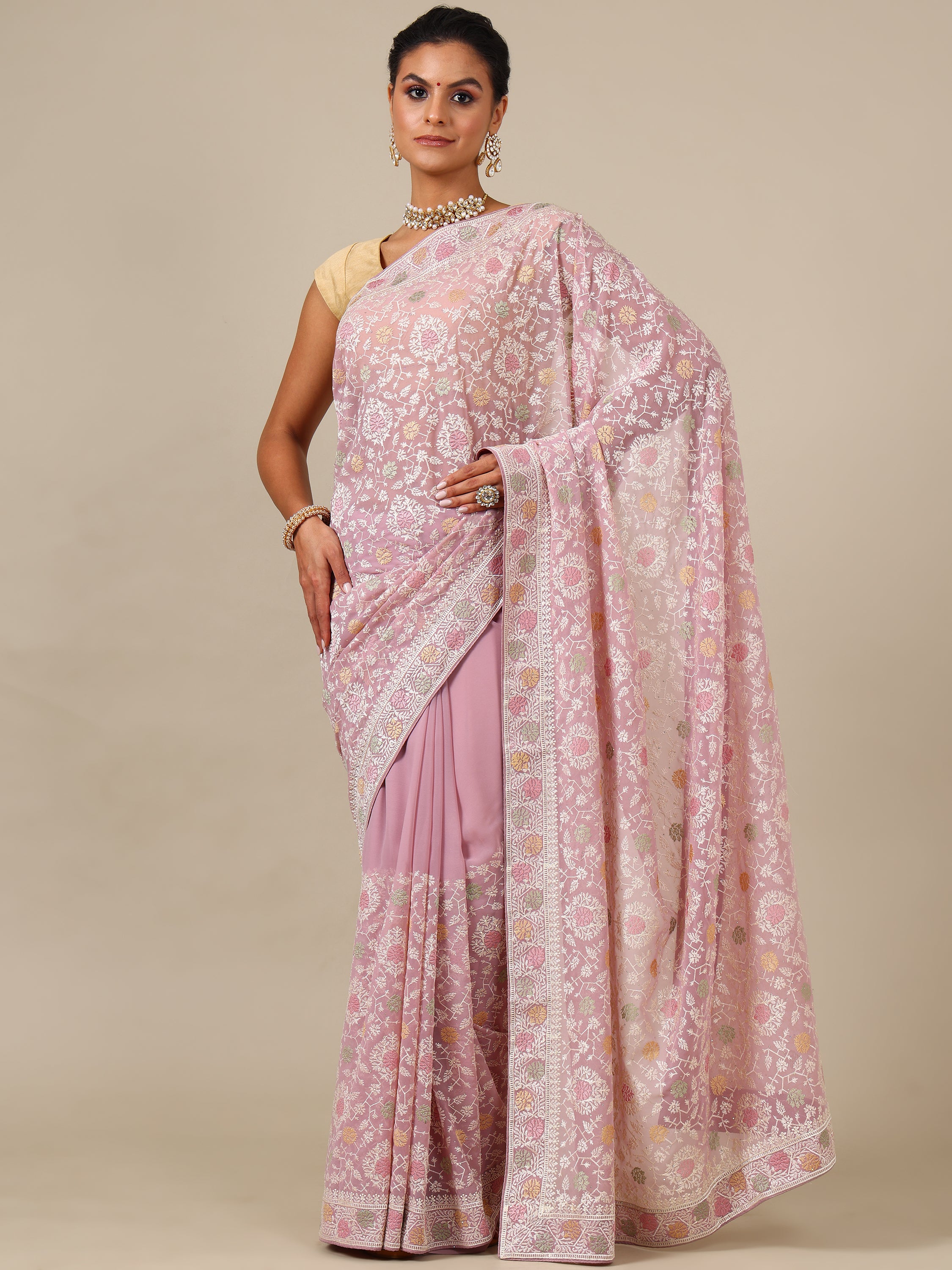 Onion Pink Georgette Saree - House of Surya