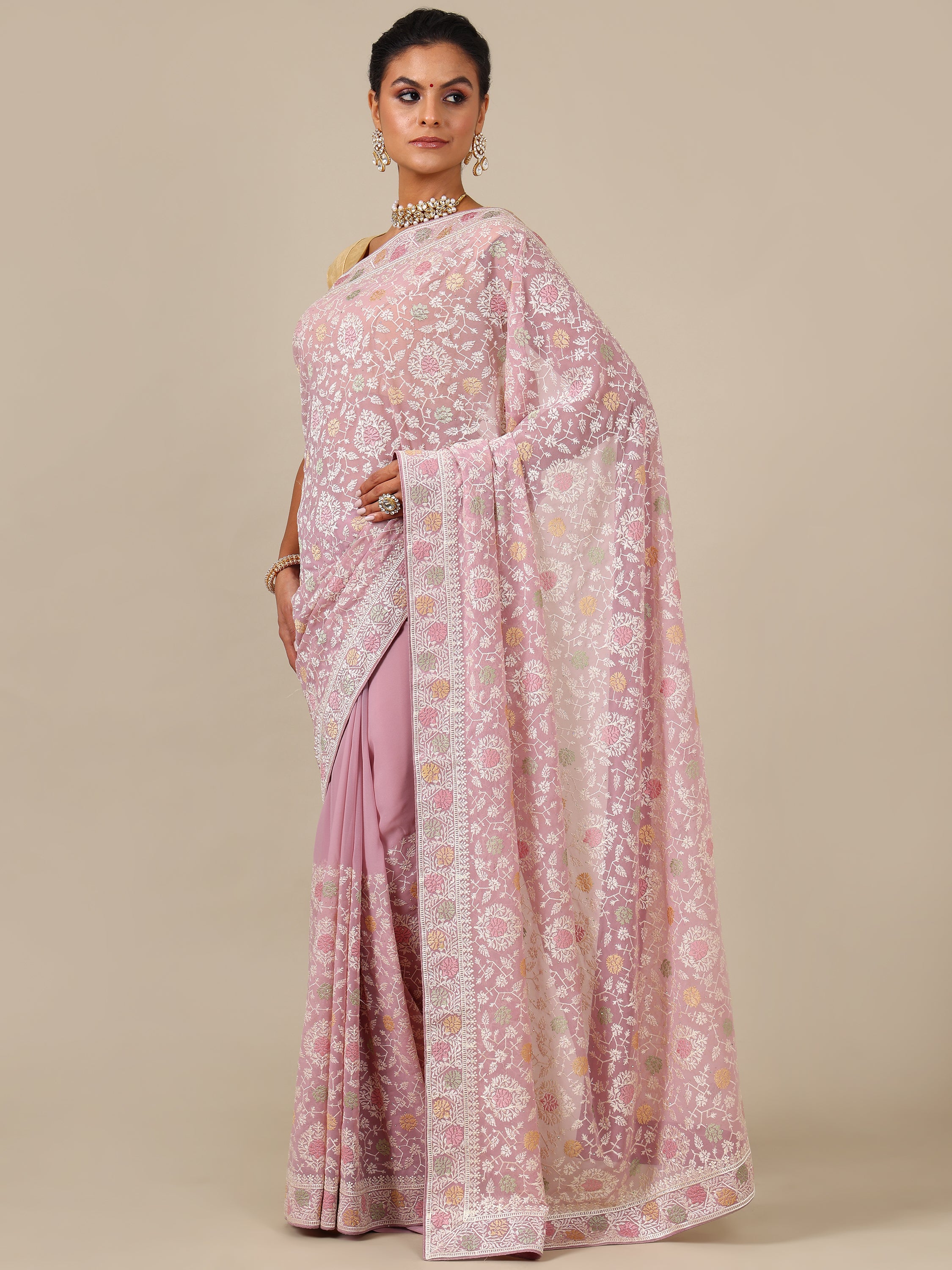 Onion Pink Georgette Saree - House of Surya