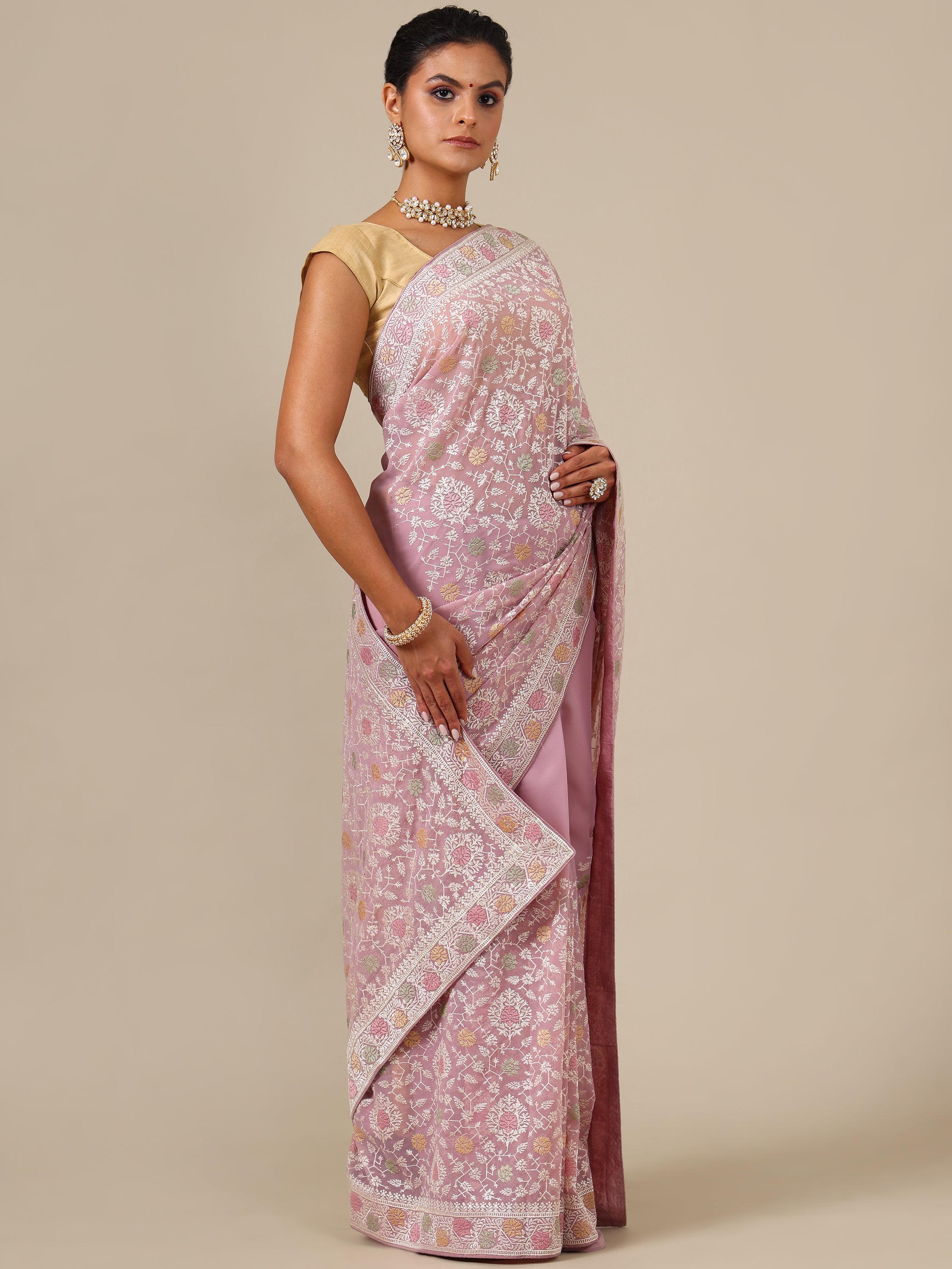 Onion Pink Georgette Saree - House of Surya