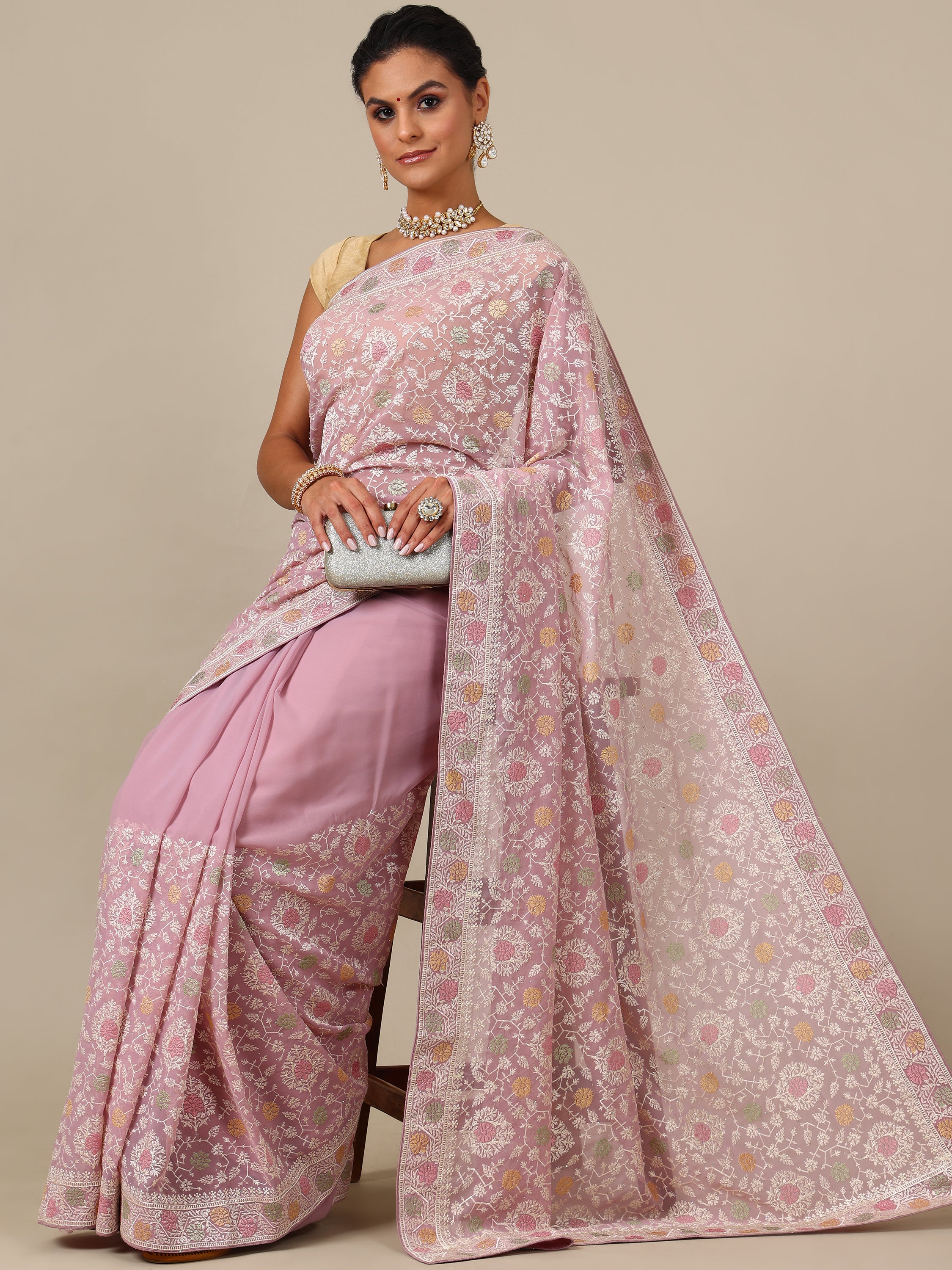 Onion Pink Georgette Saree